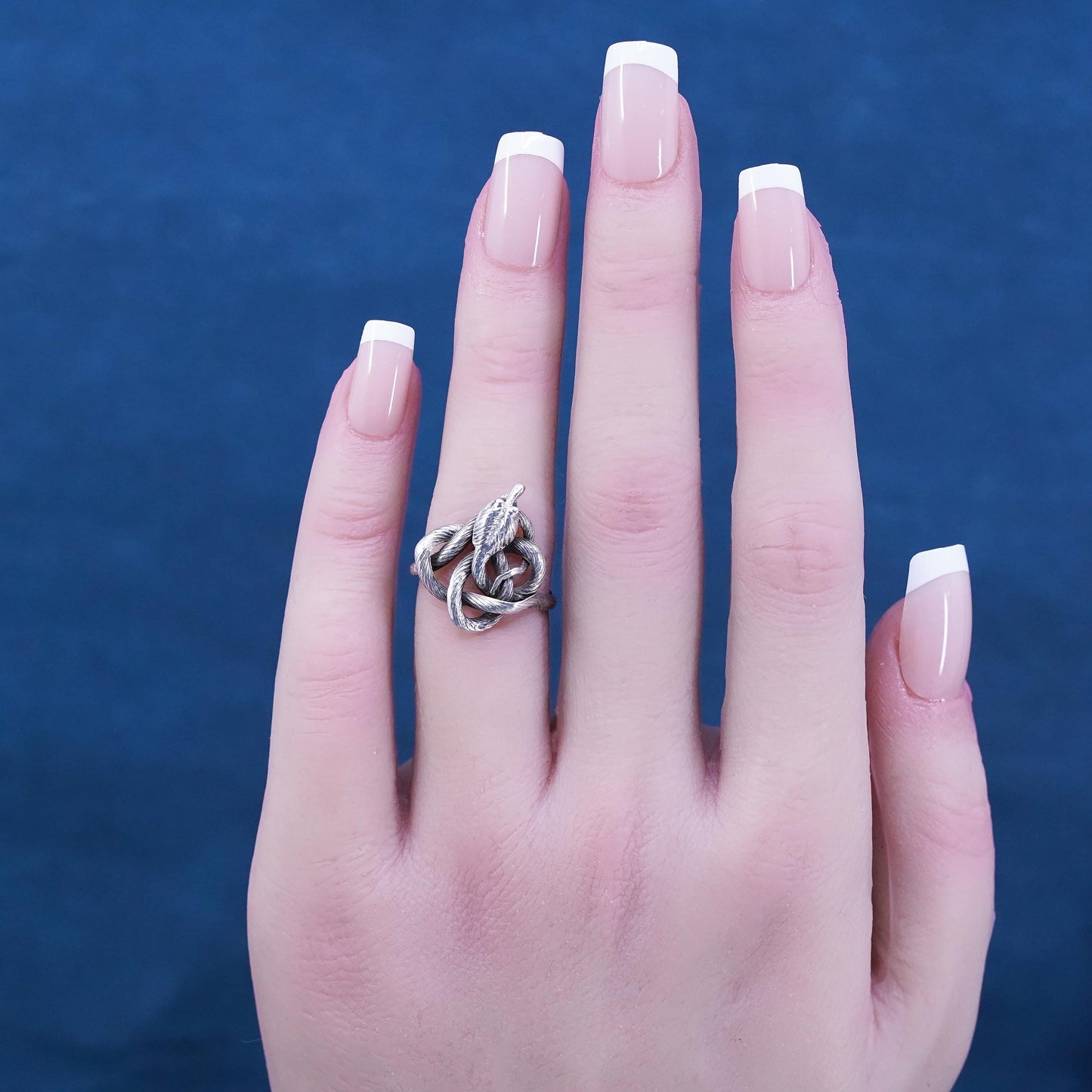 Size 4, vintage Sterling silver handmade entwined snake ring, 925 band