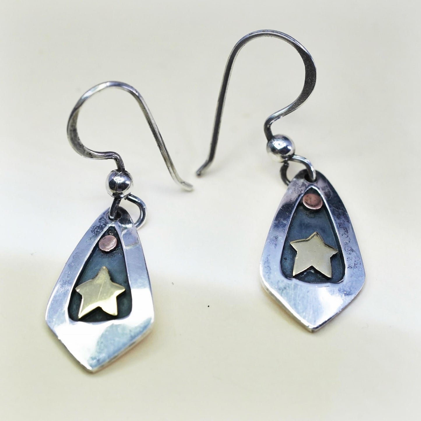 Far Fetched triple tone Sterling 925 Silver Teardrop Earrings with brass star
