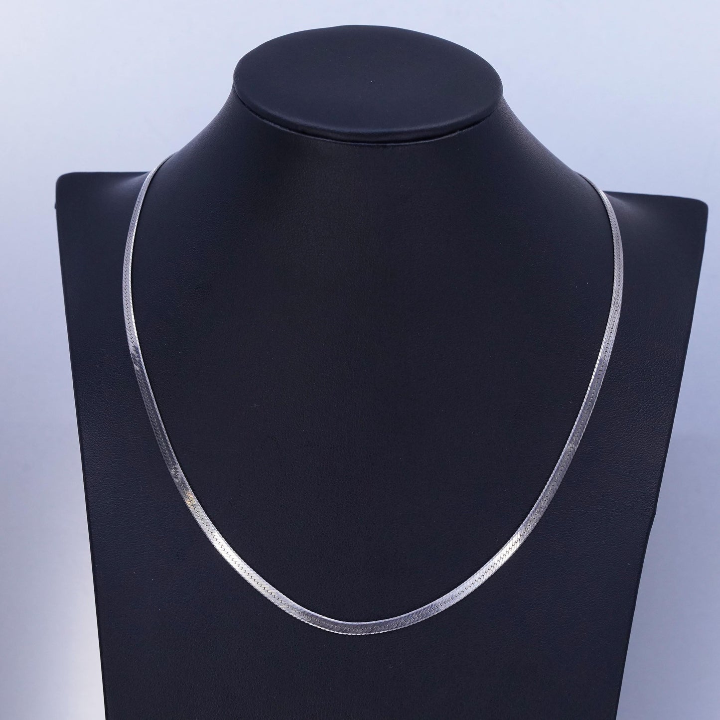 18” 3mm, vintage Italian Sterling 925 silver herringbone chain necklace