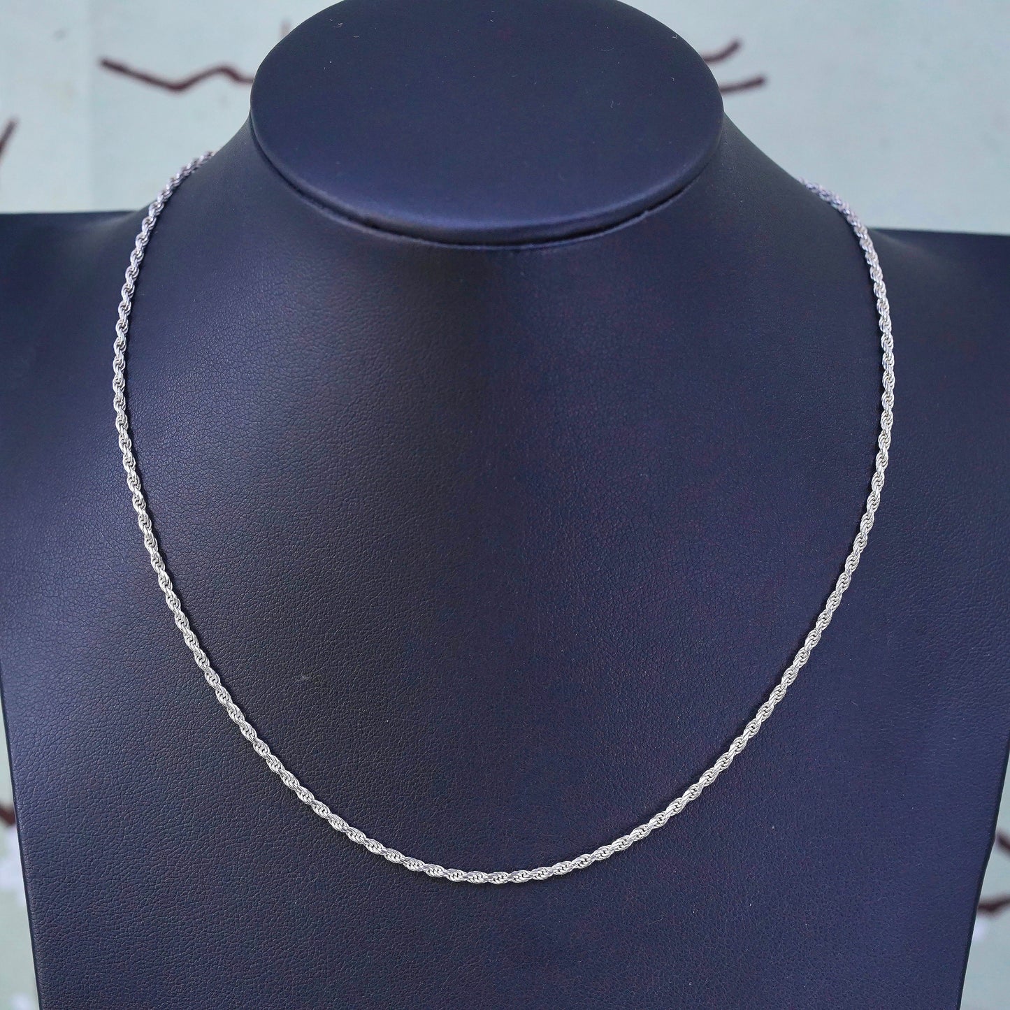 16” 2mm, vintage sterling silver necklace, 925 rope chain