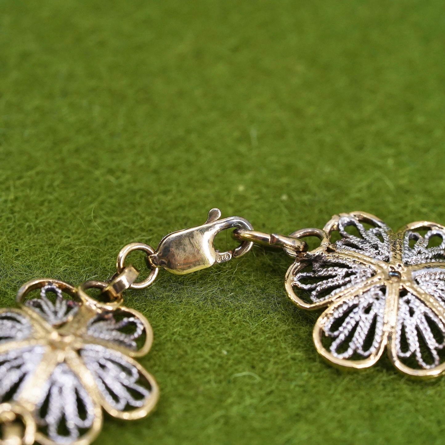 7", Italian sterling silver handmade bracelet, 925 filigree flower link chain