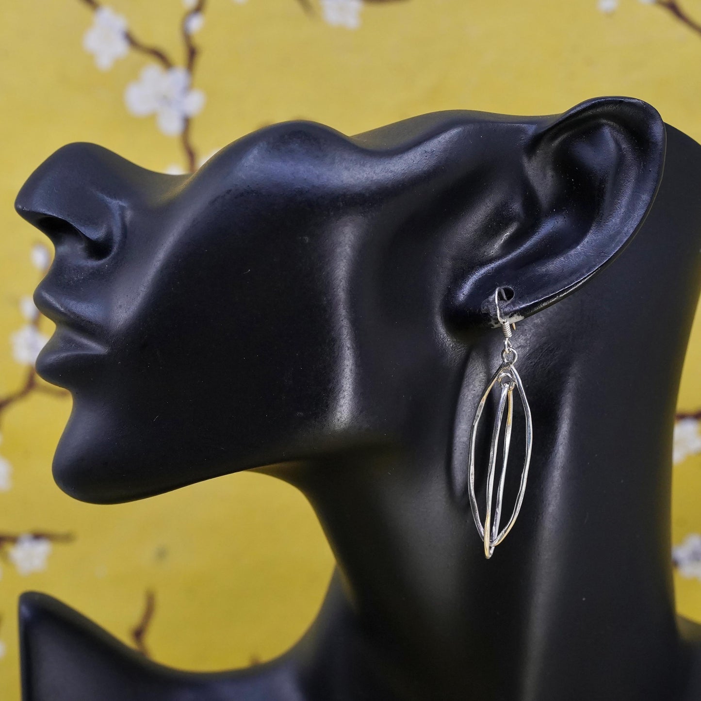 2", vintage Sterling silver handmade earrings, 925 entwined oval hoops
