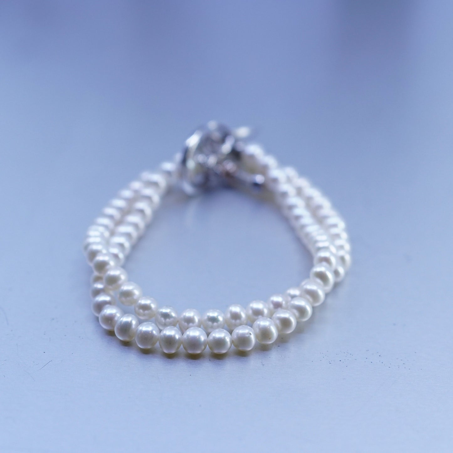 7.25”, RM Sterling 925 silver bracelet freshwater pearl beads and Angel tag