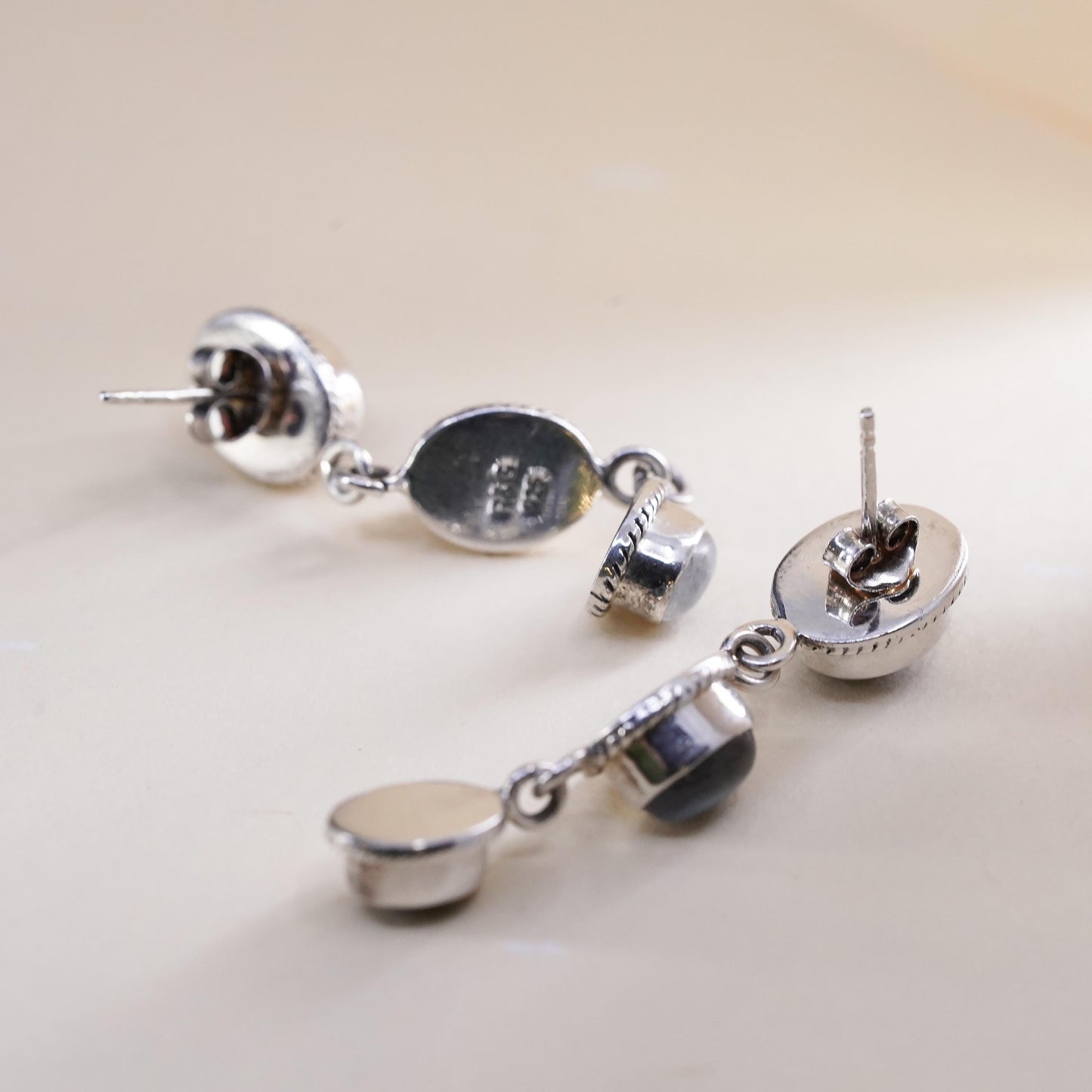 Vintage R&G Sterling 925 silver handmade earrings with moonstone