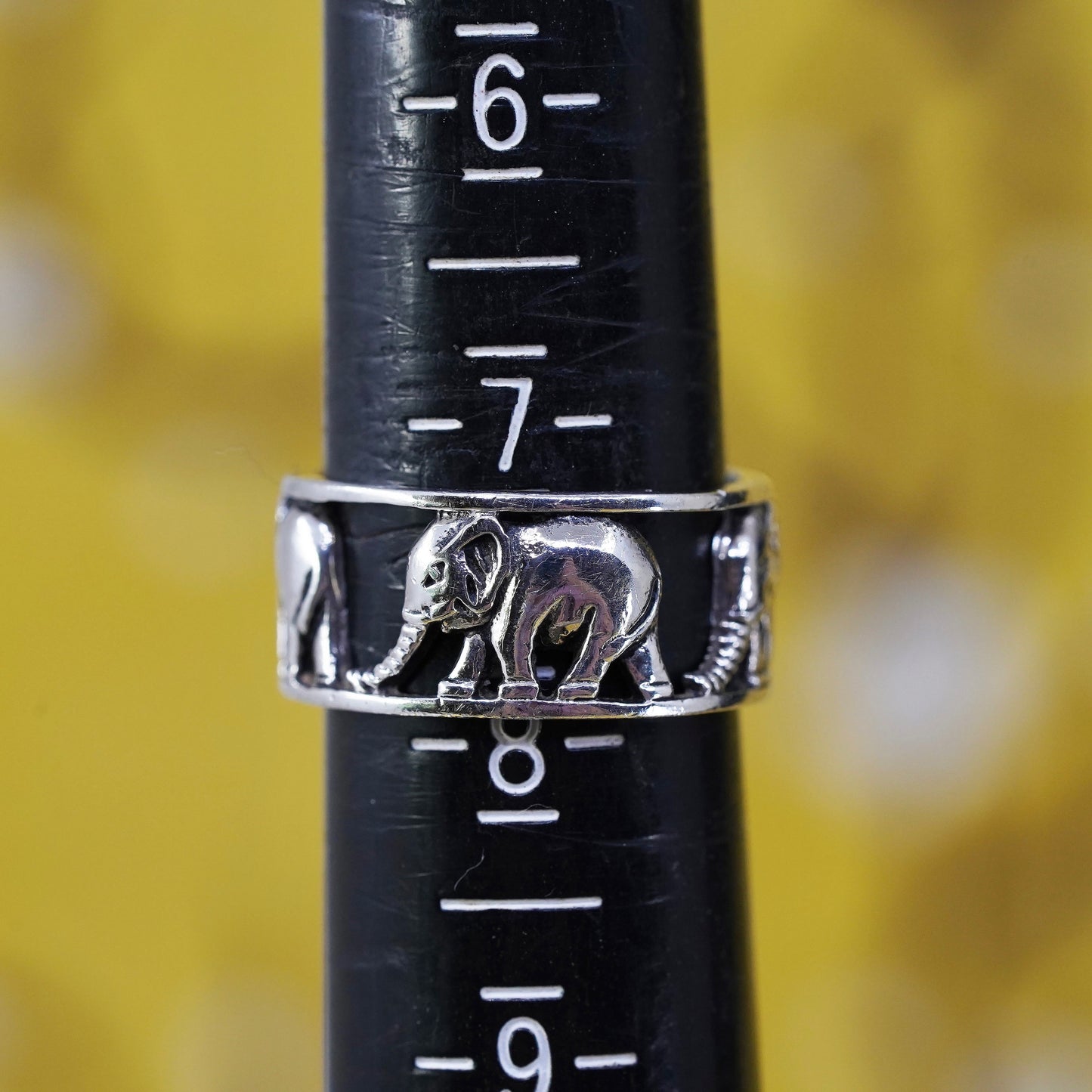 Size 7.25, vintage sterling silver handmade ring. 925 elephant band
