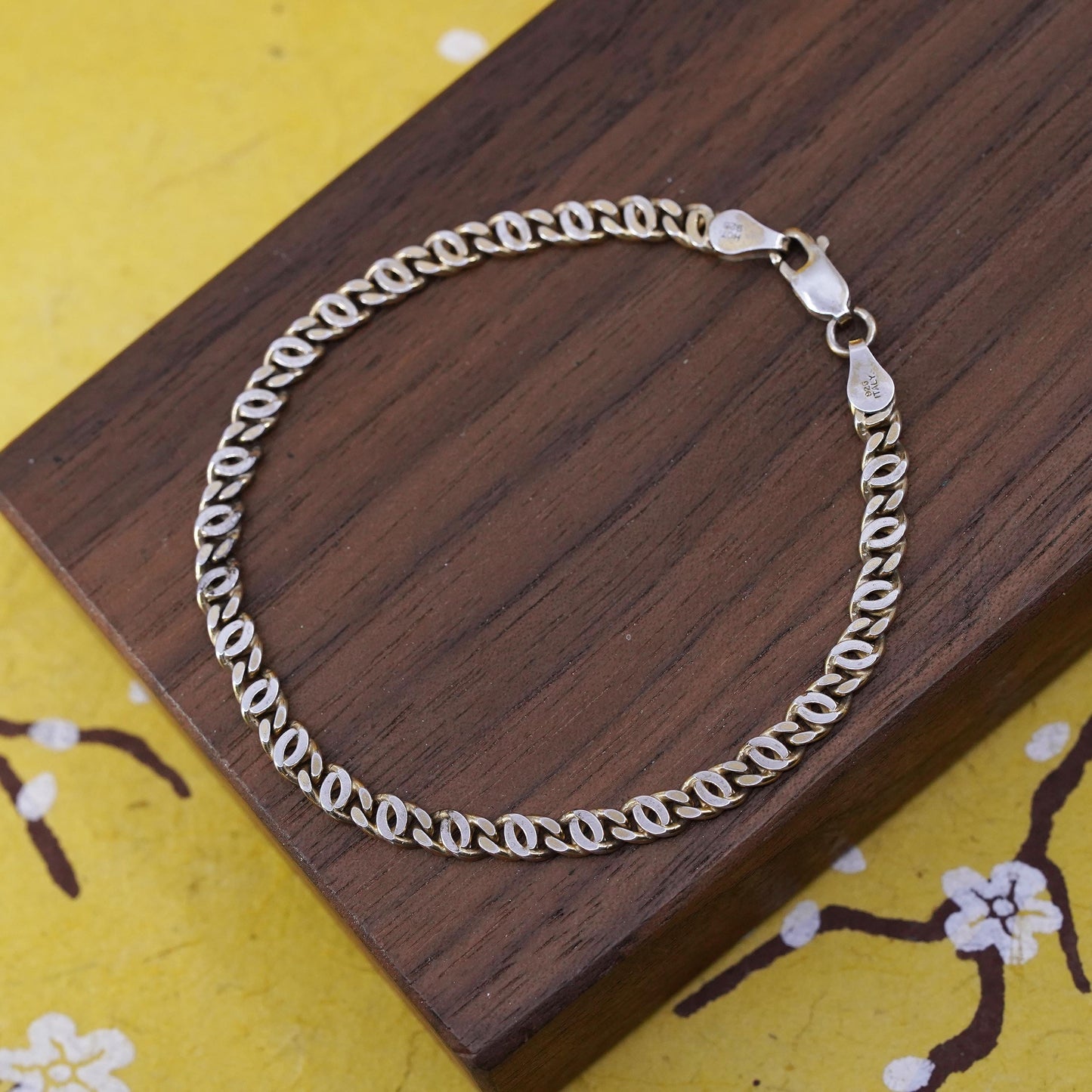 7”, vintage Sterling silver handmade curb bracelet, 925 flatten curb bracelet