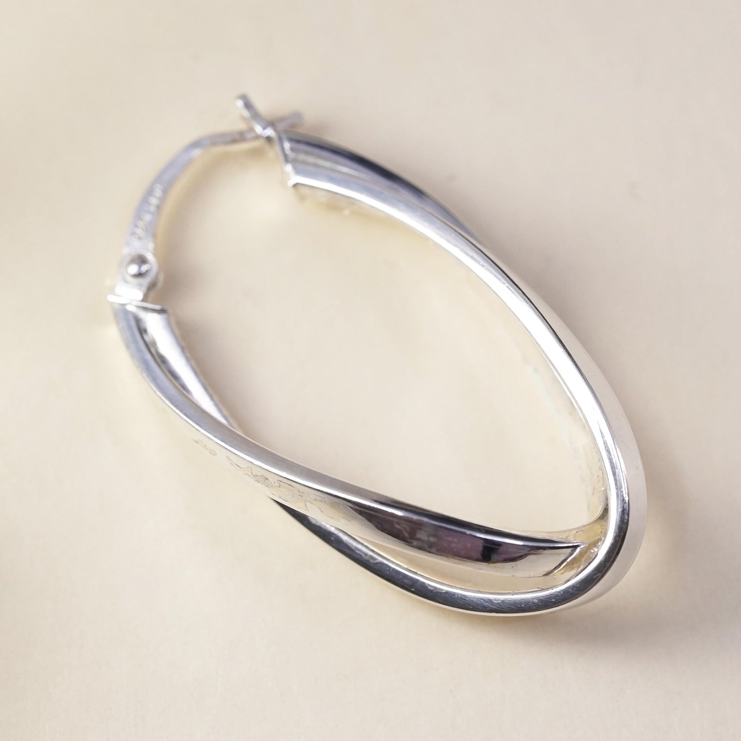 1.25", VTG sterling 925 silver loop single earring, entwined minimalist hoop