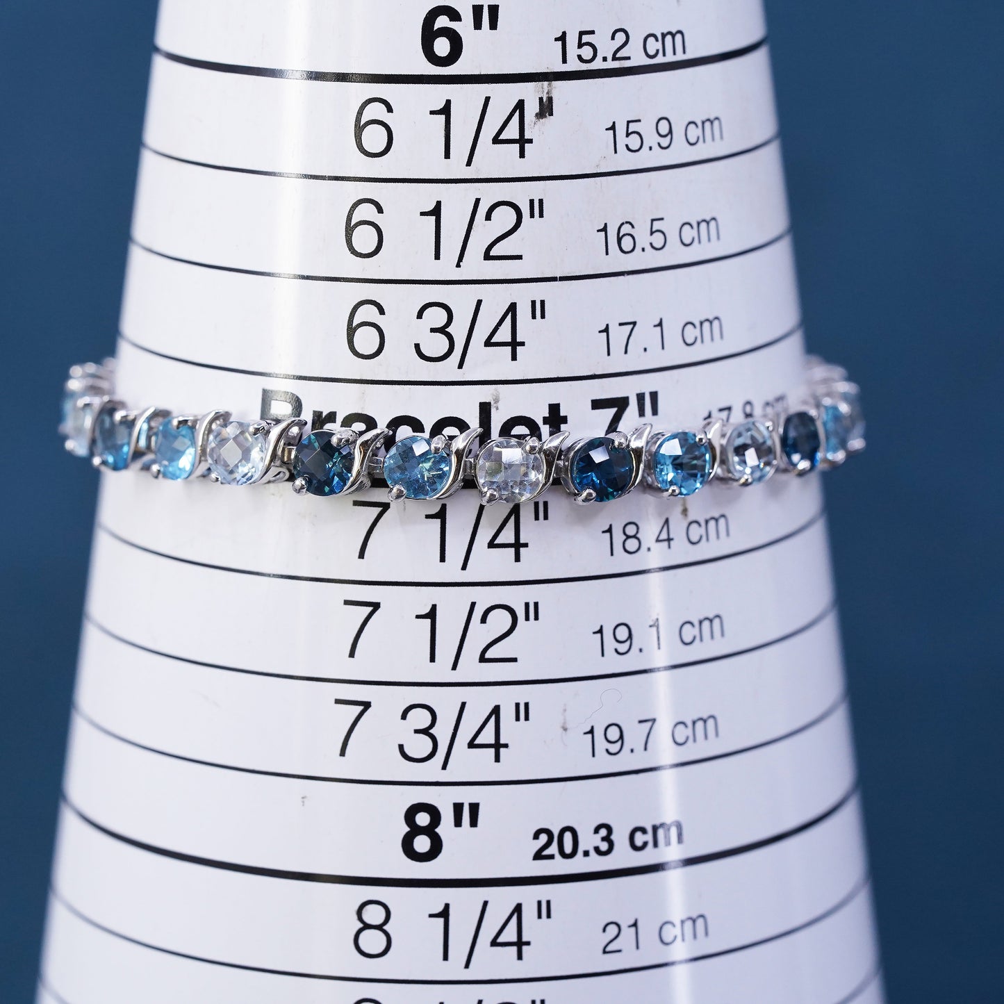 7", vintage Sterling 925 silver tennis bracelet with blue topaz