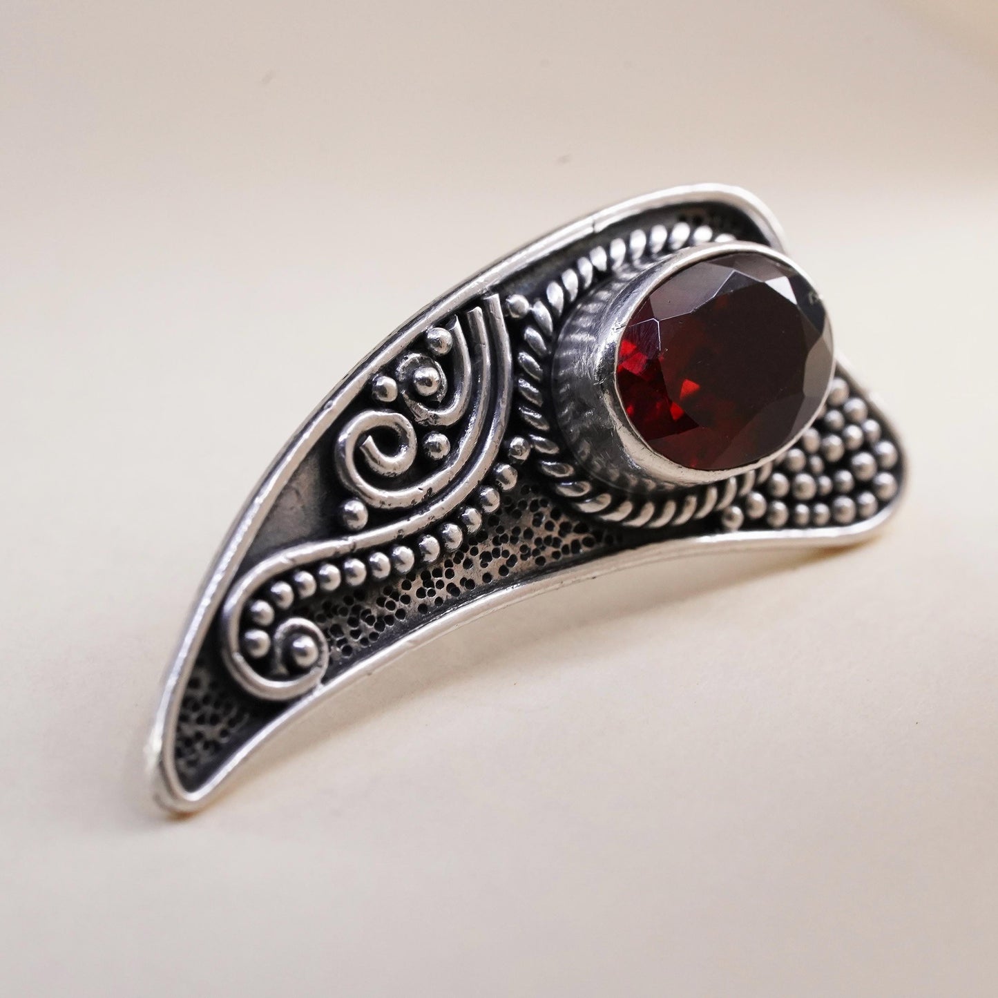 Vintage BA Suarti sterling silver handmade single earring, 925 heart studs ruby