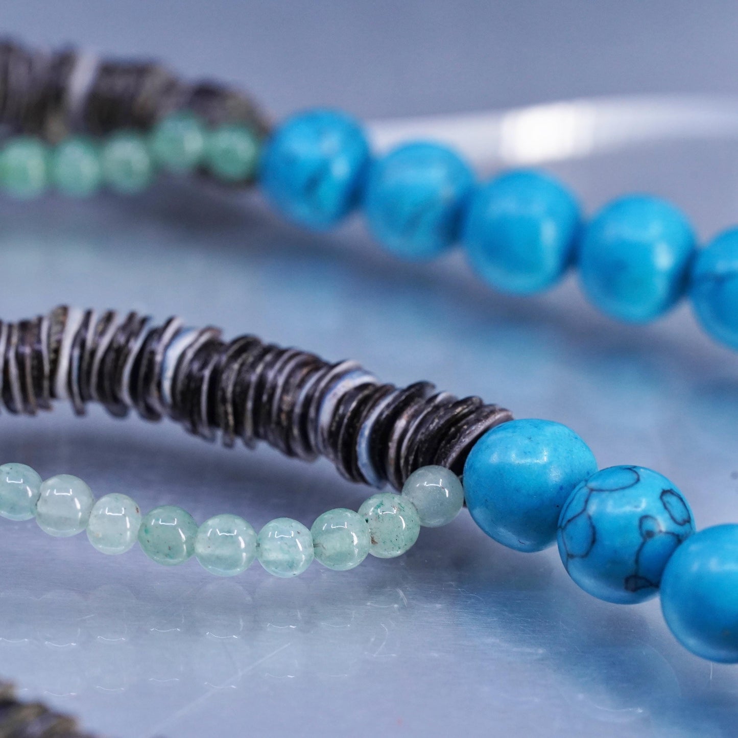 26", vintage Native American handmade heidhi necklace with turquoise beads and shell