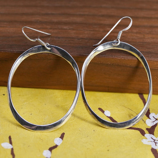 1.5", vintage Sterling silver handmade earrings, 925 oval twisted hoops