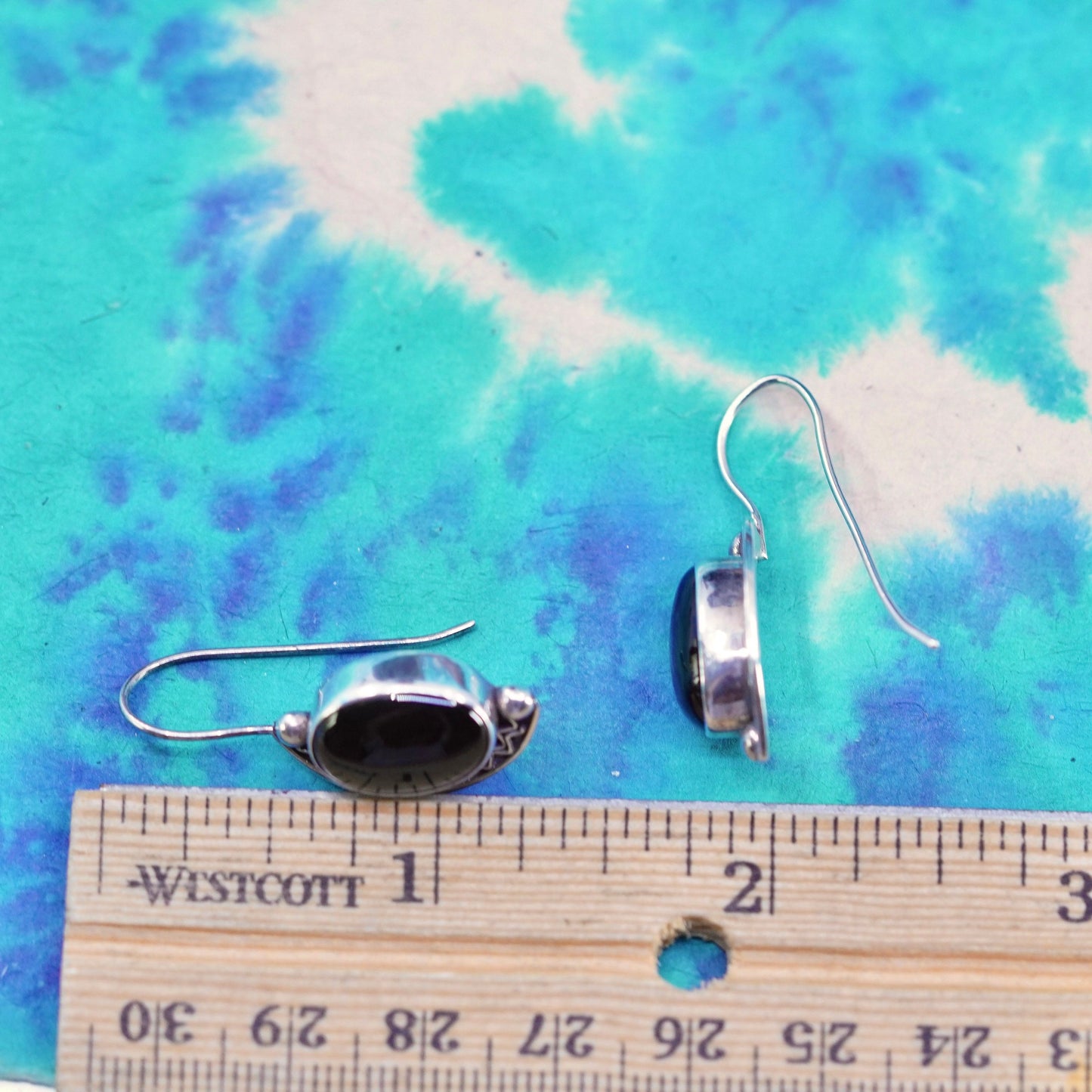 Vintage Sterling 925 Silver Handmade Earrings with oval onyx