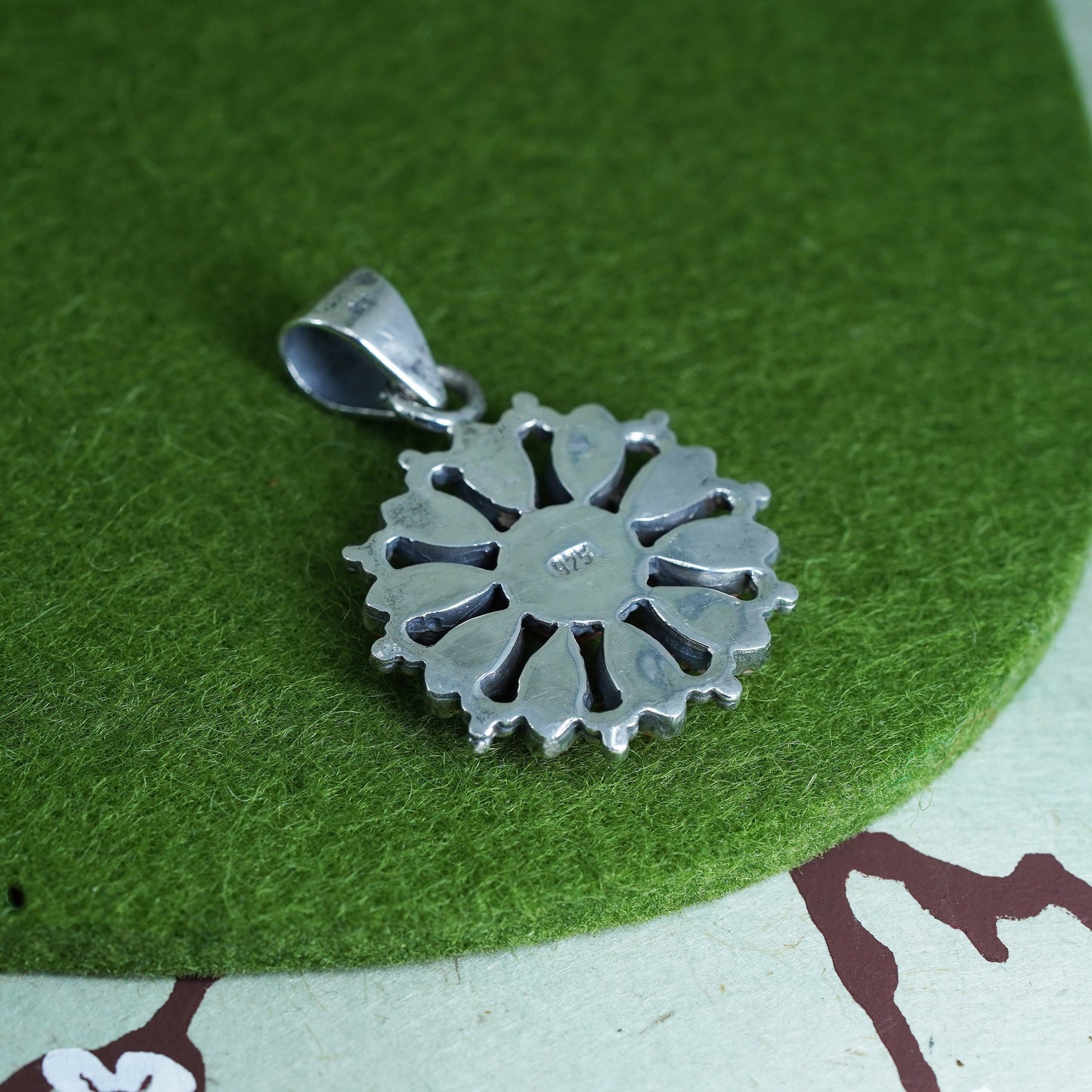 Natuve American southwestern sterling silver 925 handmade flower pendant coral