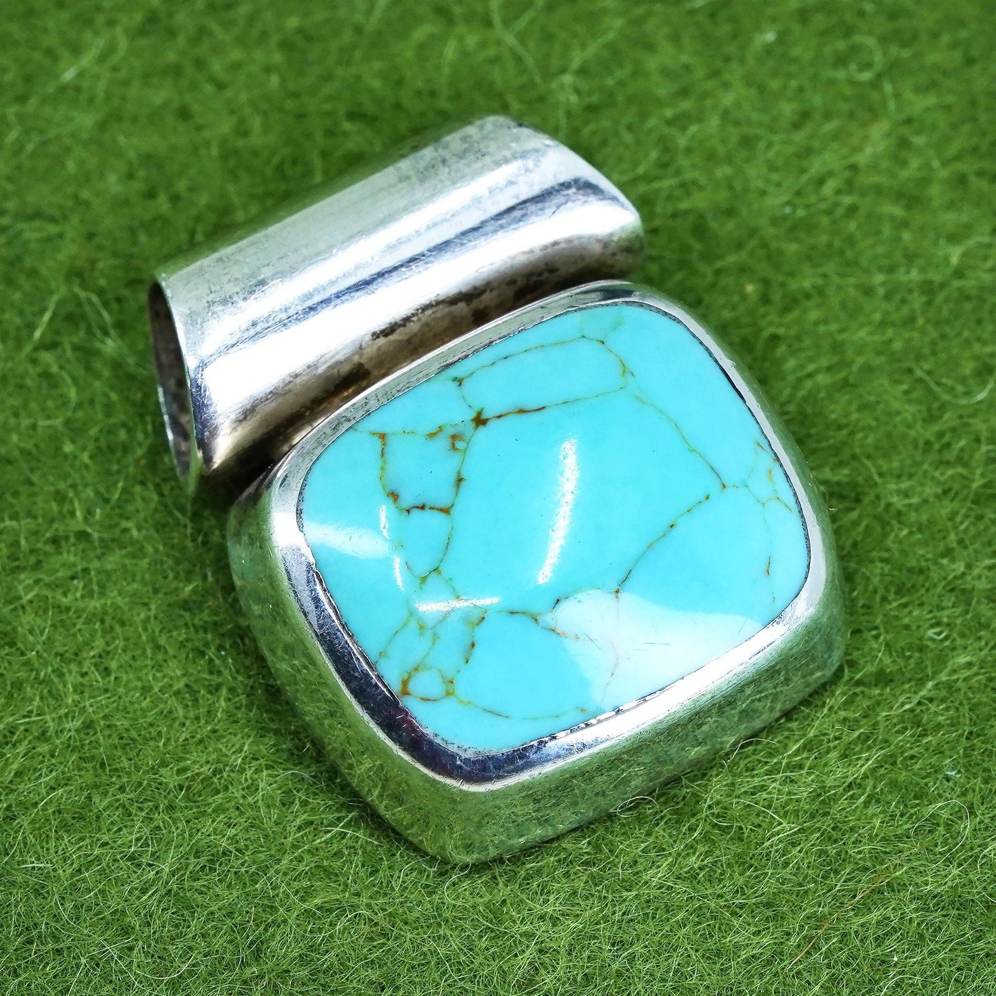 Vintage sterling silver handmade pendant, 925 Mexico pendant with turquoise