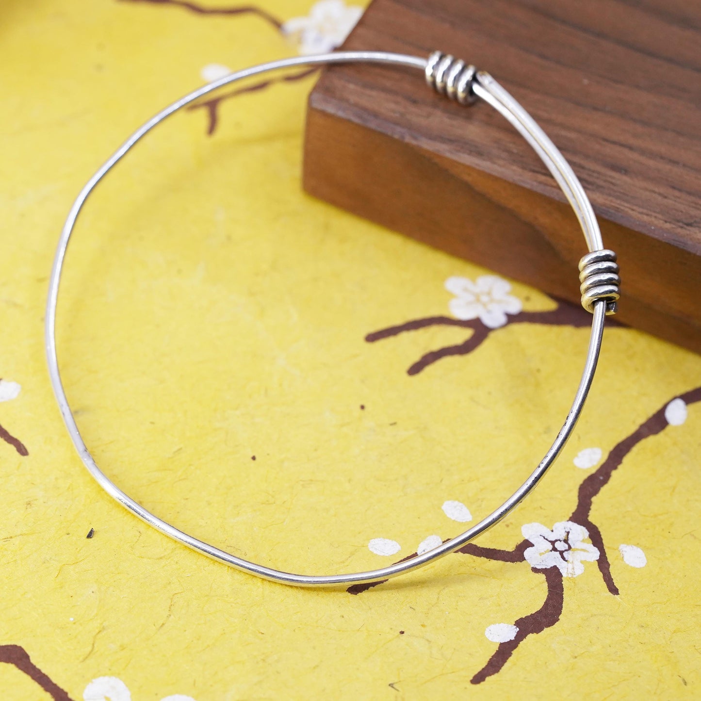 size adjustable, VTG Sterling silver handmade stackable bracelet, 925 bangle
