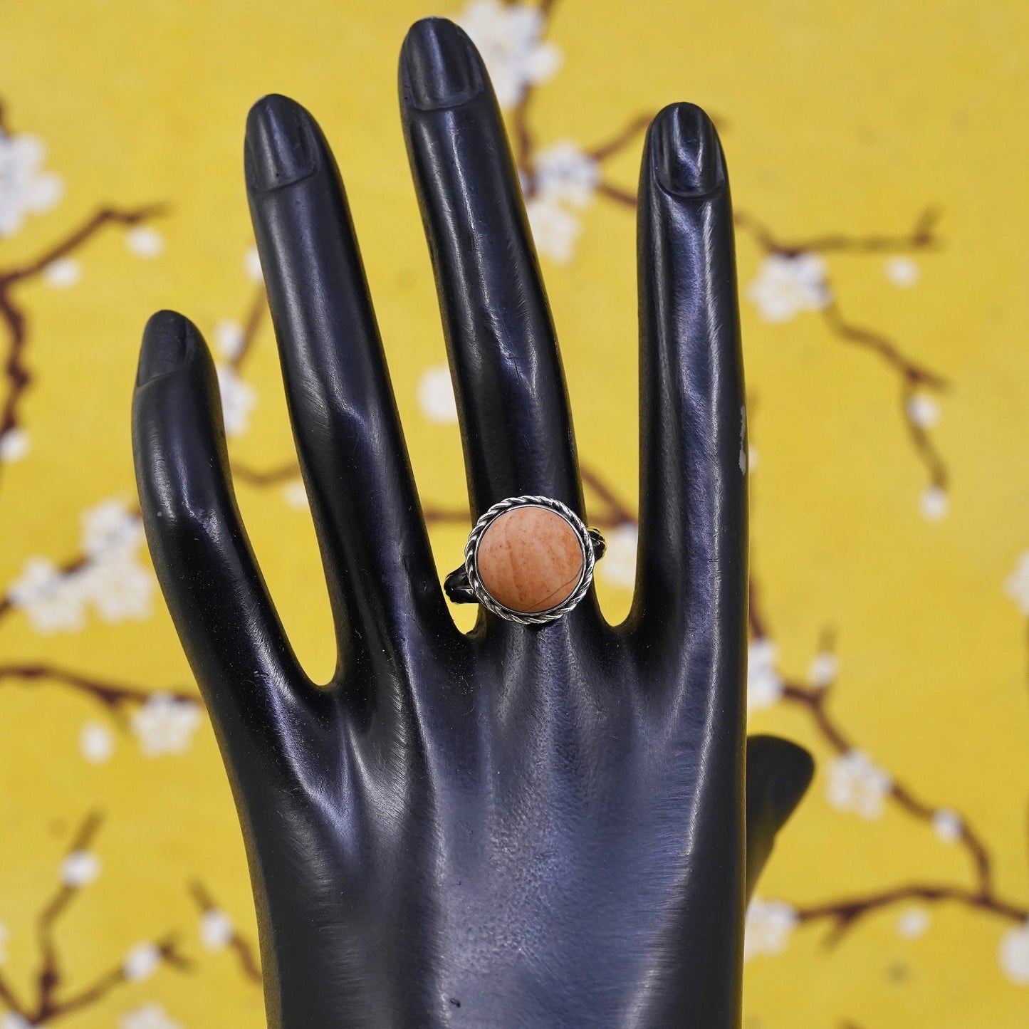 Size 7.5, Sterling 925 silver handmade ring with sunstone, southwestern jewelry