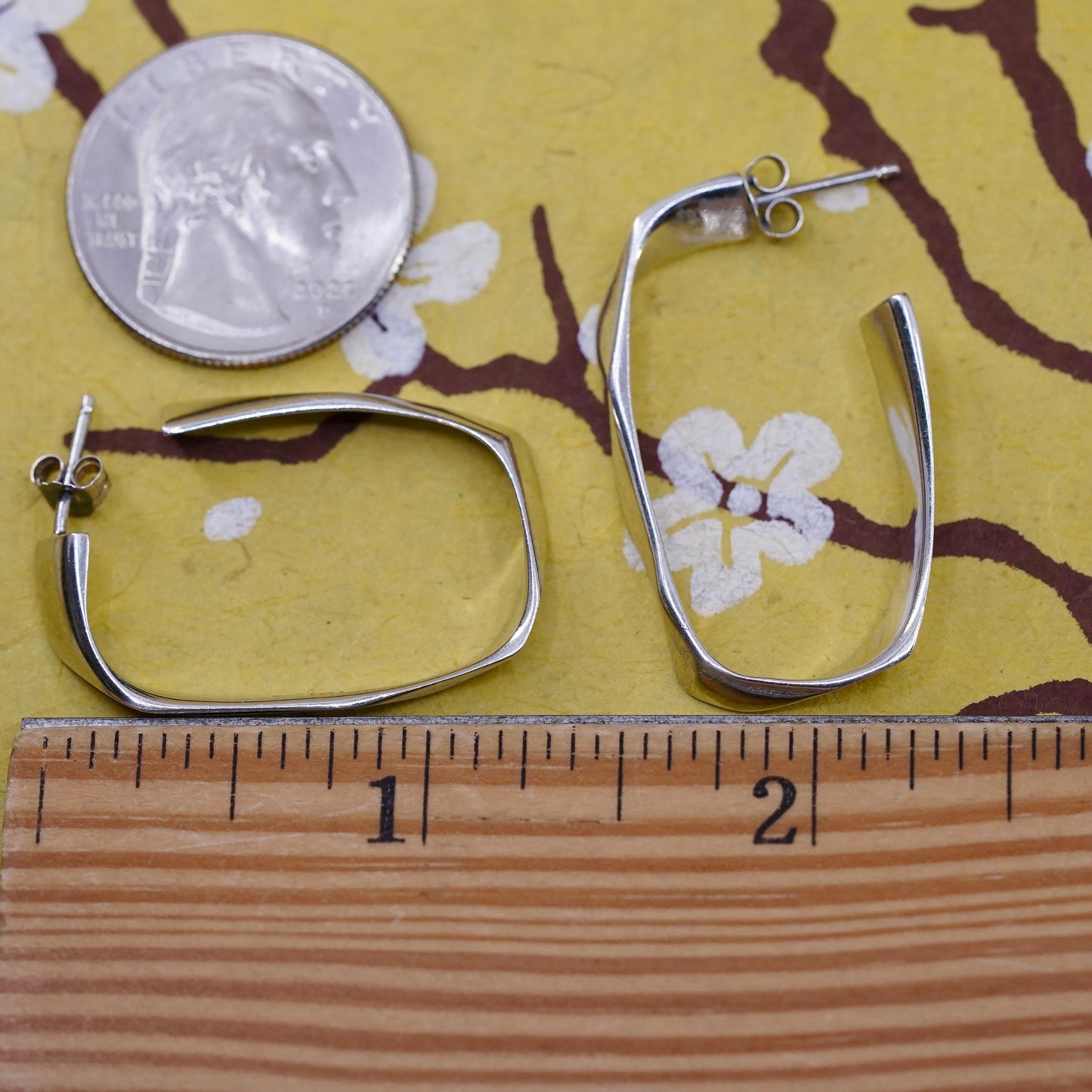 Vintage Sterling silver handmade earrings, 925 huggie, hoops studs