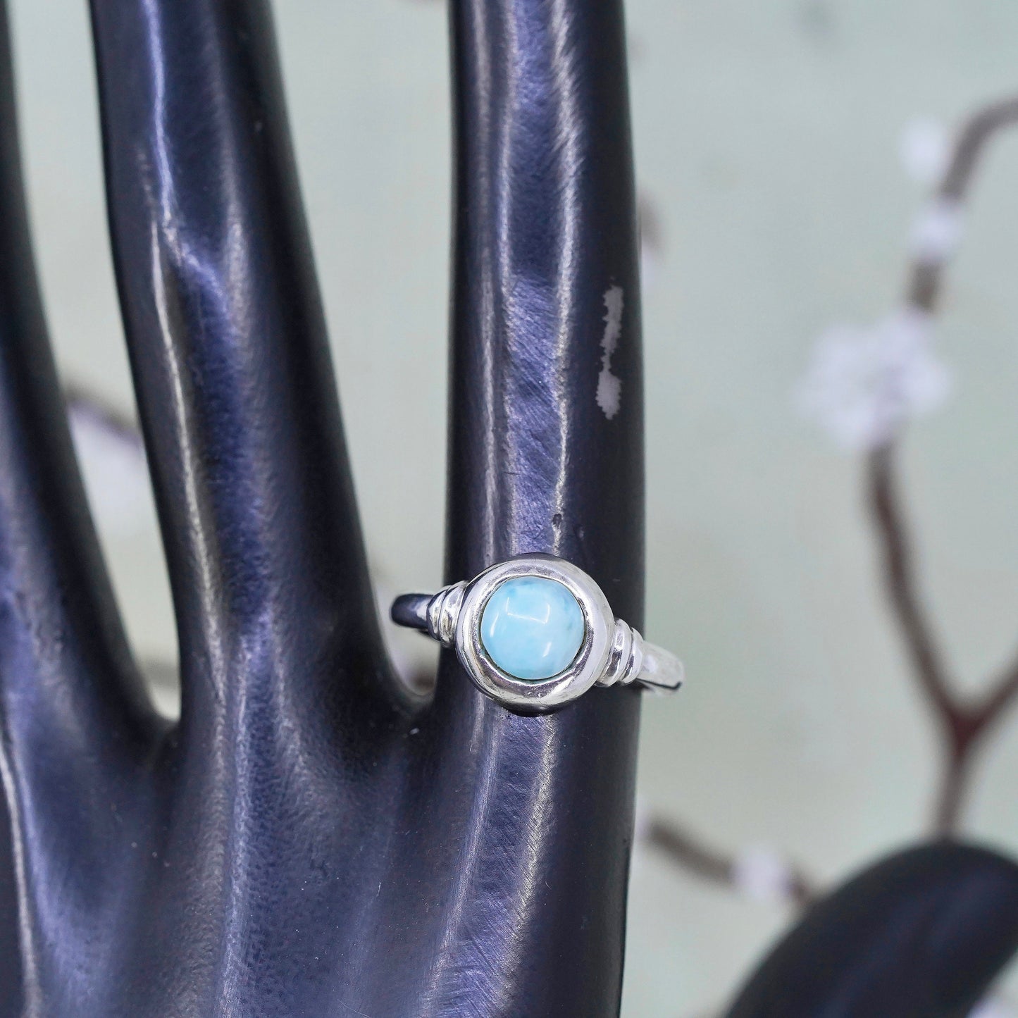 Size 7.25, Vintage Sterling silver handmade ring, 925 band with Larimar