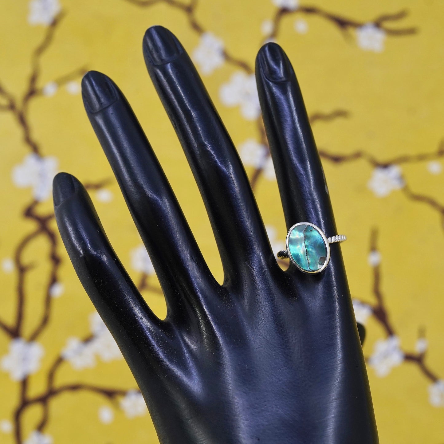 Size 7, Native American sterling silver handmade ring, 925 band with abalone