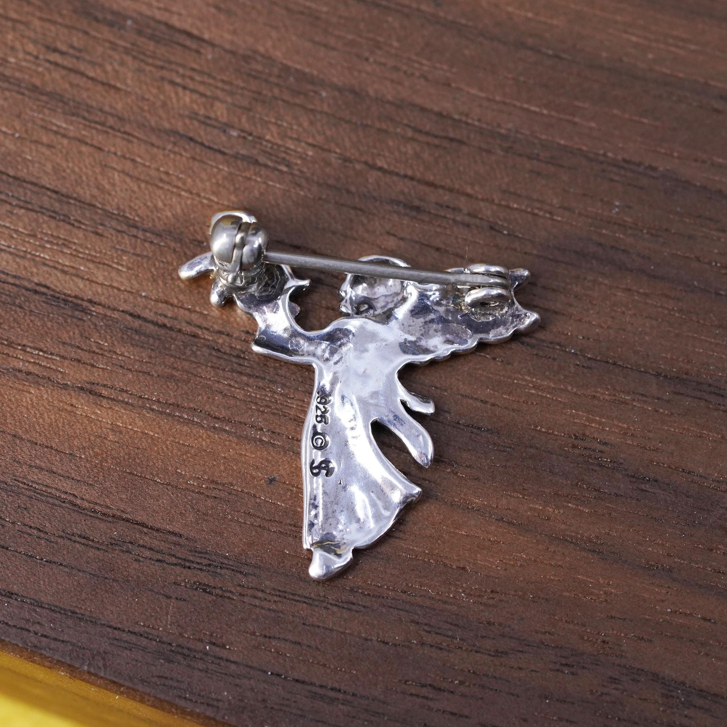 southwestern sterling 925 silver guardian angel brooch 14K yellow gold dog