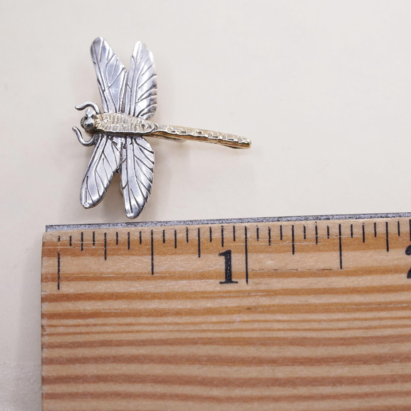 Vintage COURTNEY two tone Sterling silver handmade brooch, 925 dragonfly pin