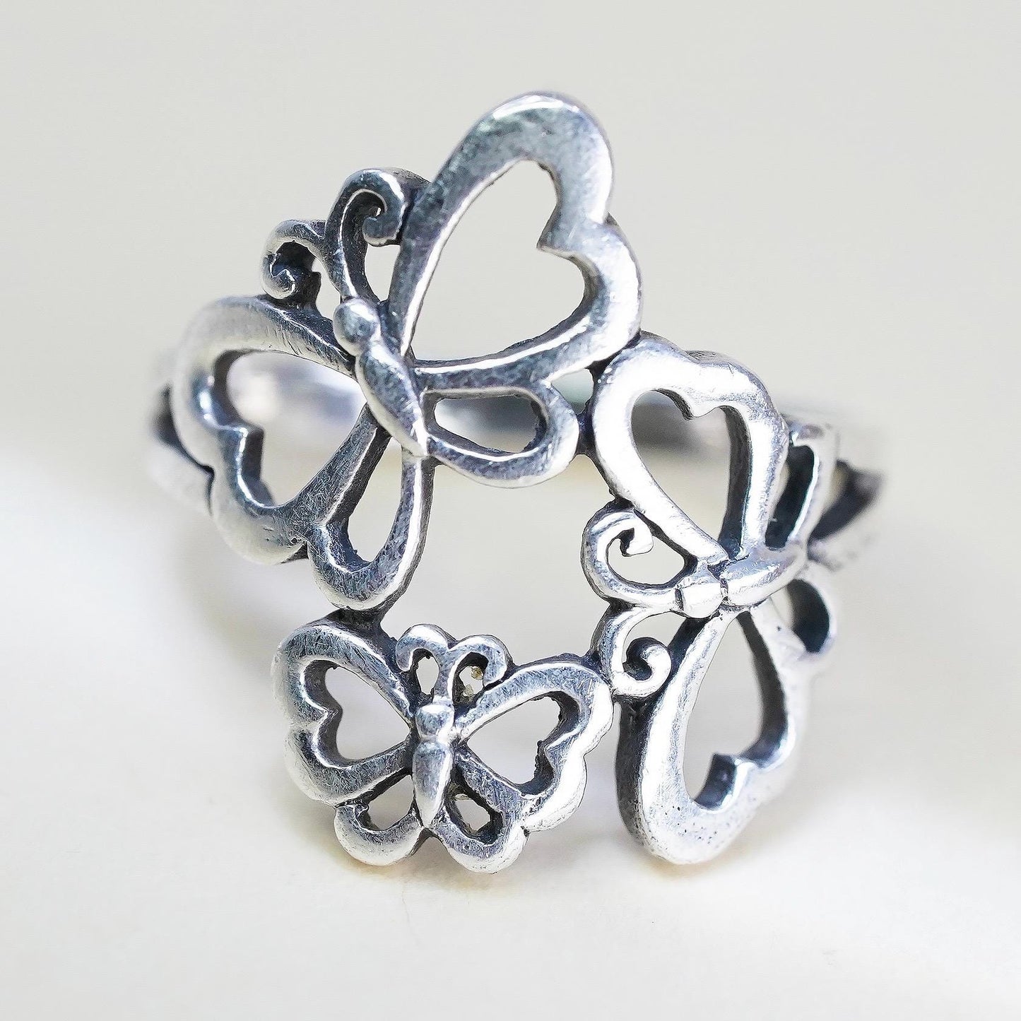 Size 5, vintage Sterling silver handmade ring, 925 filigree butterfly band