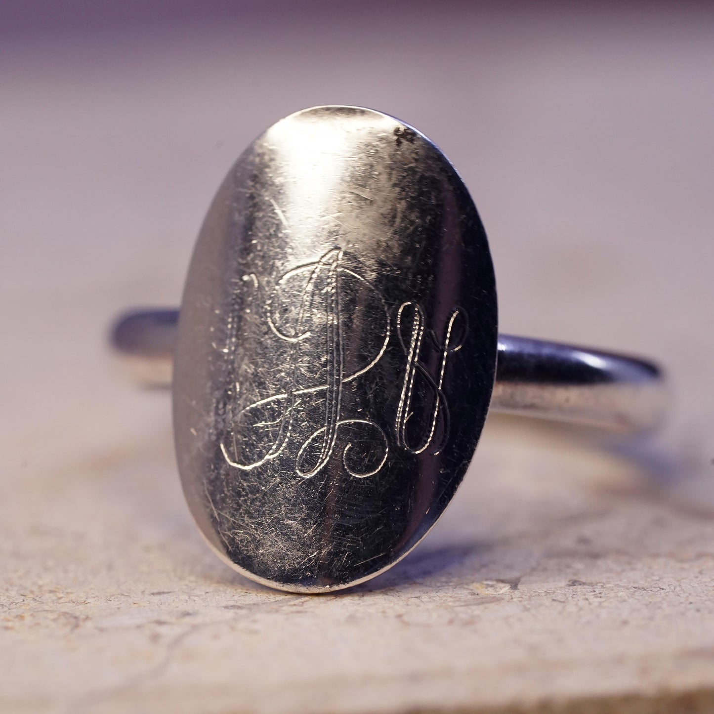 Size 10.5, vintage Sterling silver monogram ring, hopi 925 silver band with ARV
