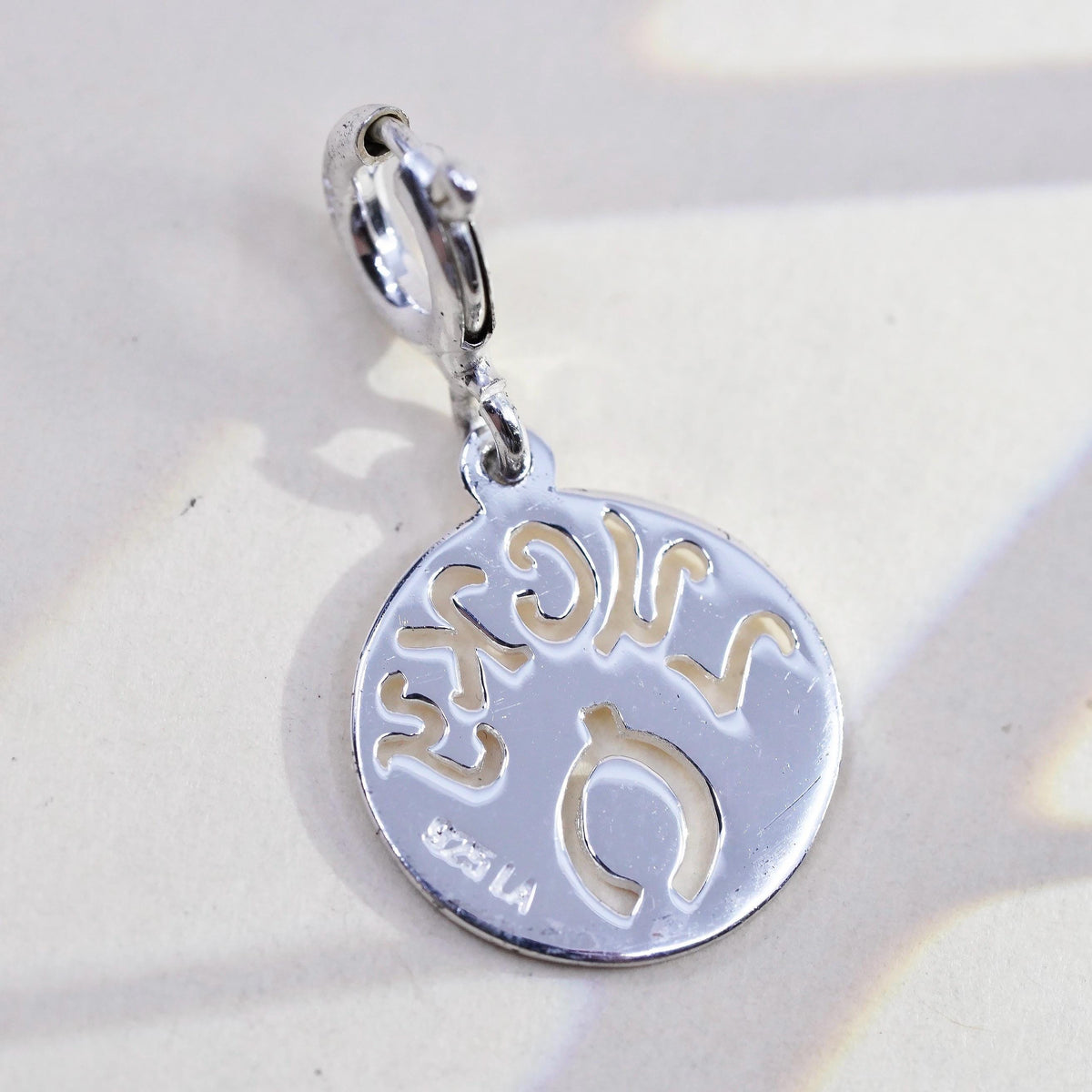 Vintage sterling silver 925 charm pendant, lucky wishbone openwork cutout charm