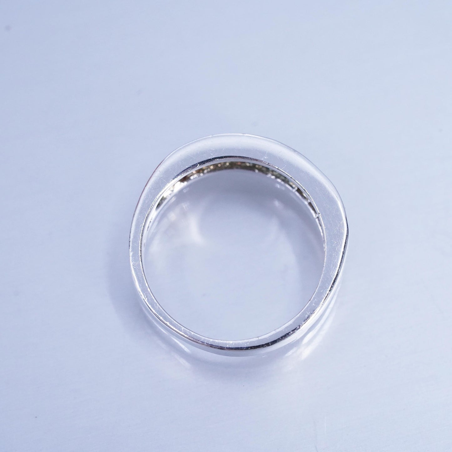 Size 8.25, vintage Sterling 925 silver handmade band ring with cluster Cz