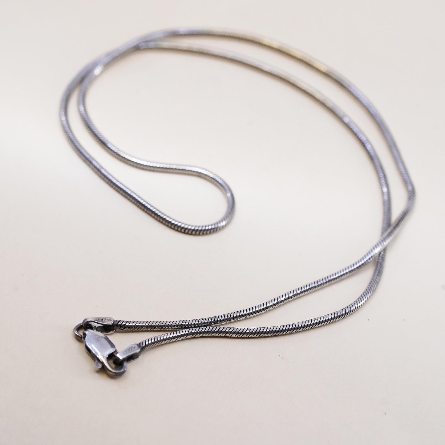 16", 1.6mm, Vintage Italian sterling silver snake chain, India 925 necklace