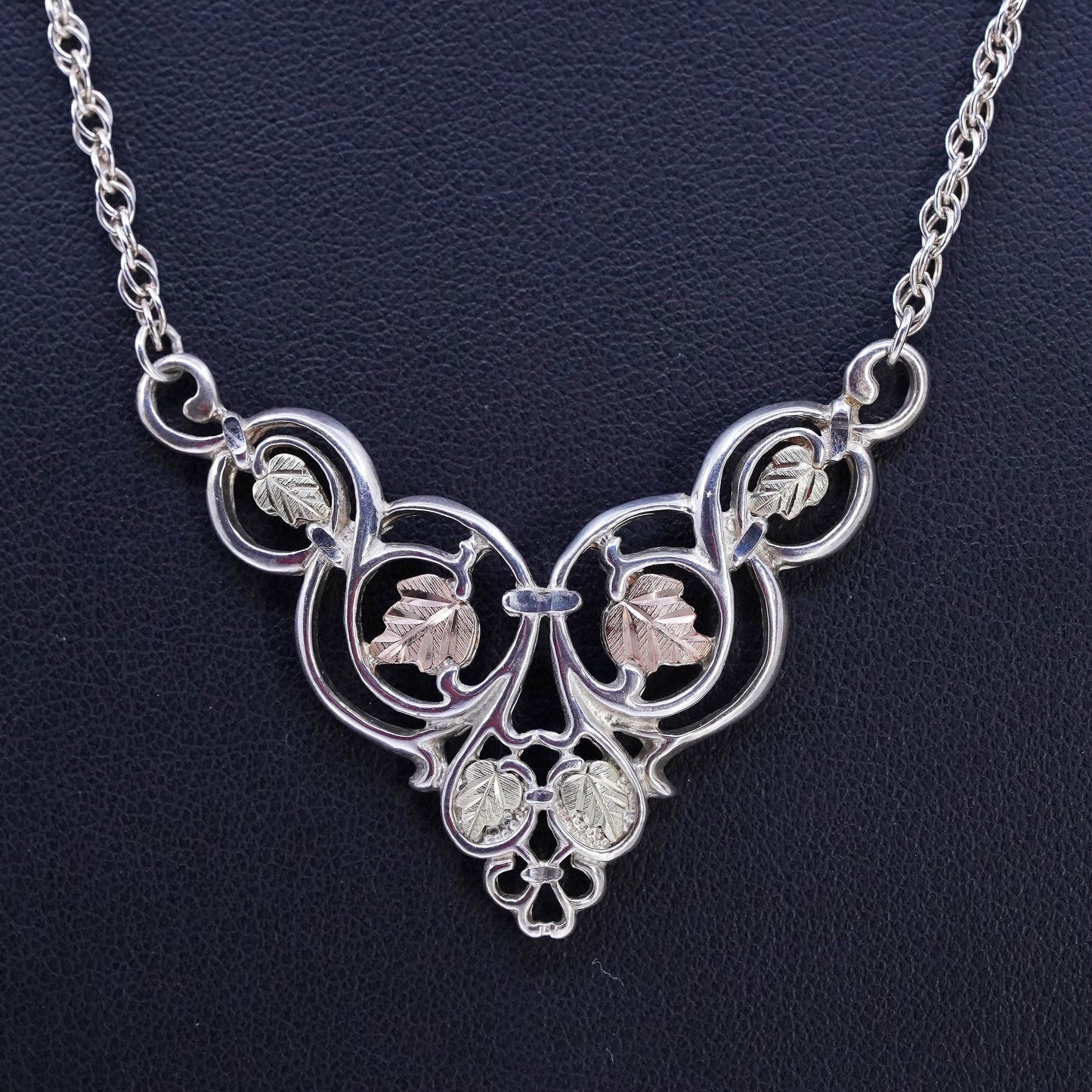18” Black Hills Co CCO Sterling 925 silver necklace 12K rose gold grape vines
