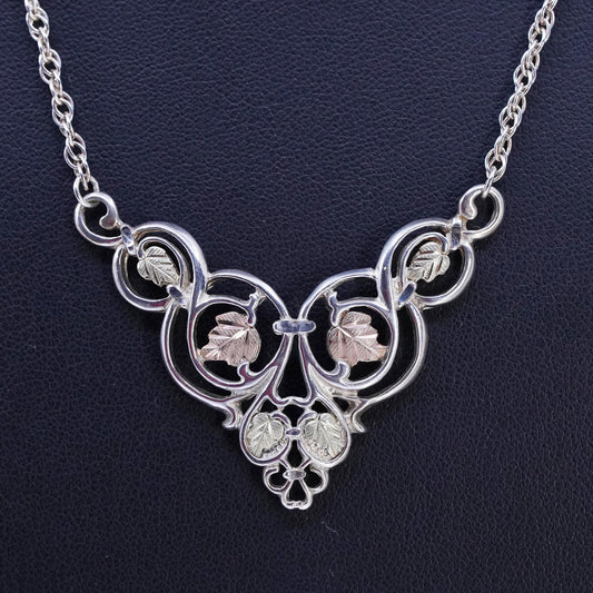 18” Black Hills Co CCO Sterling 925 silver necklace 12K rose gold grape vines