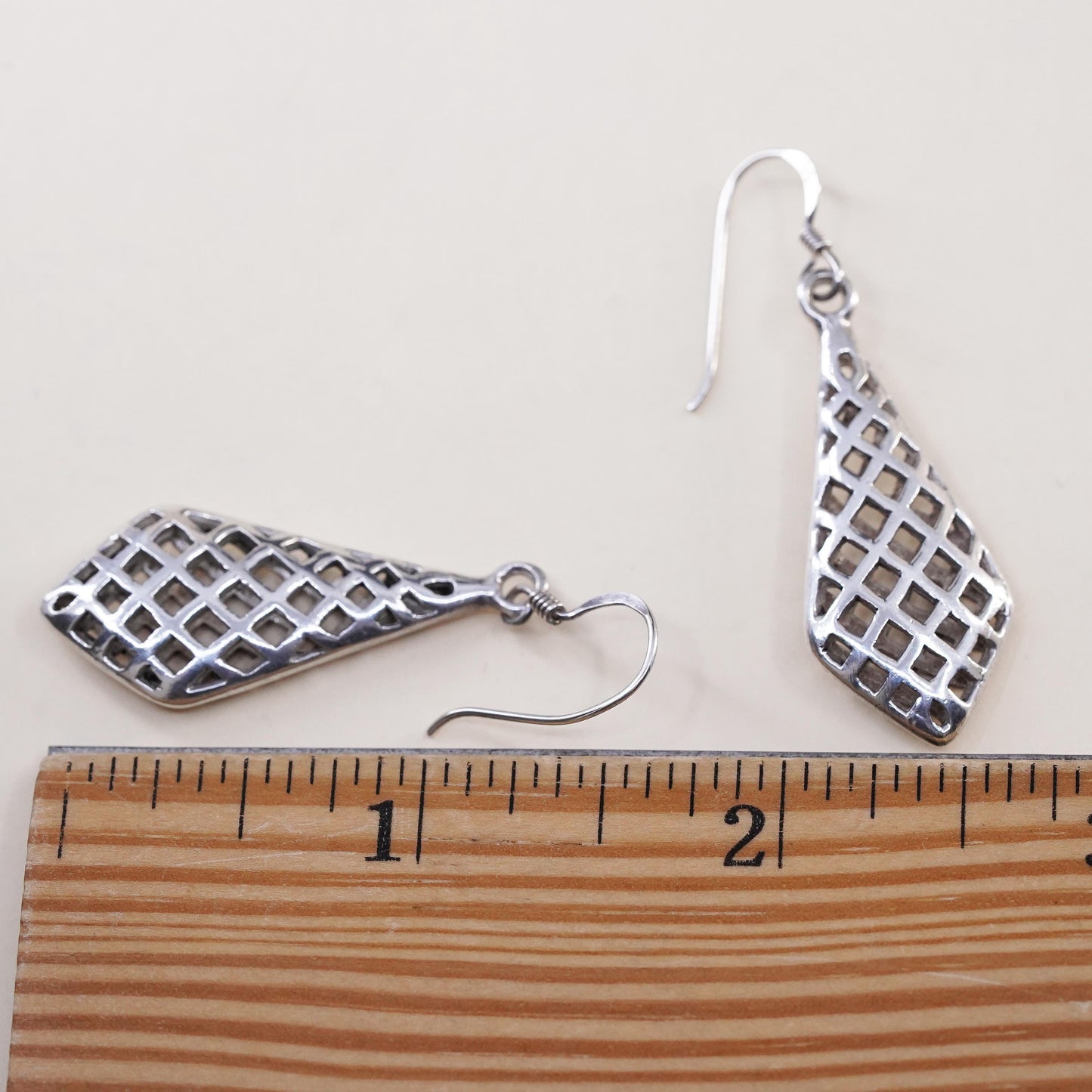 Vintage Sterling silver handmade earrings, filigree 925 teardrop earrings
