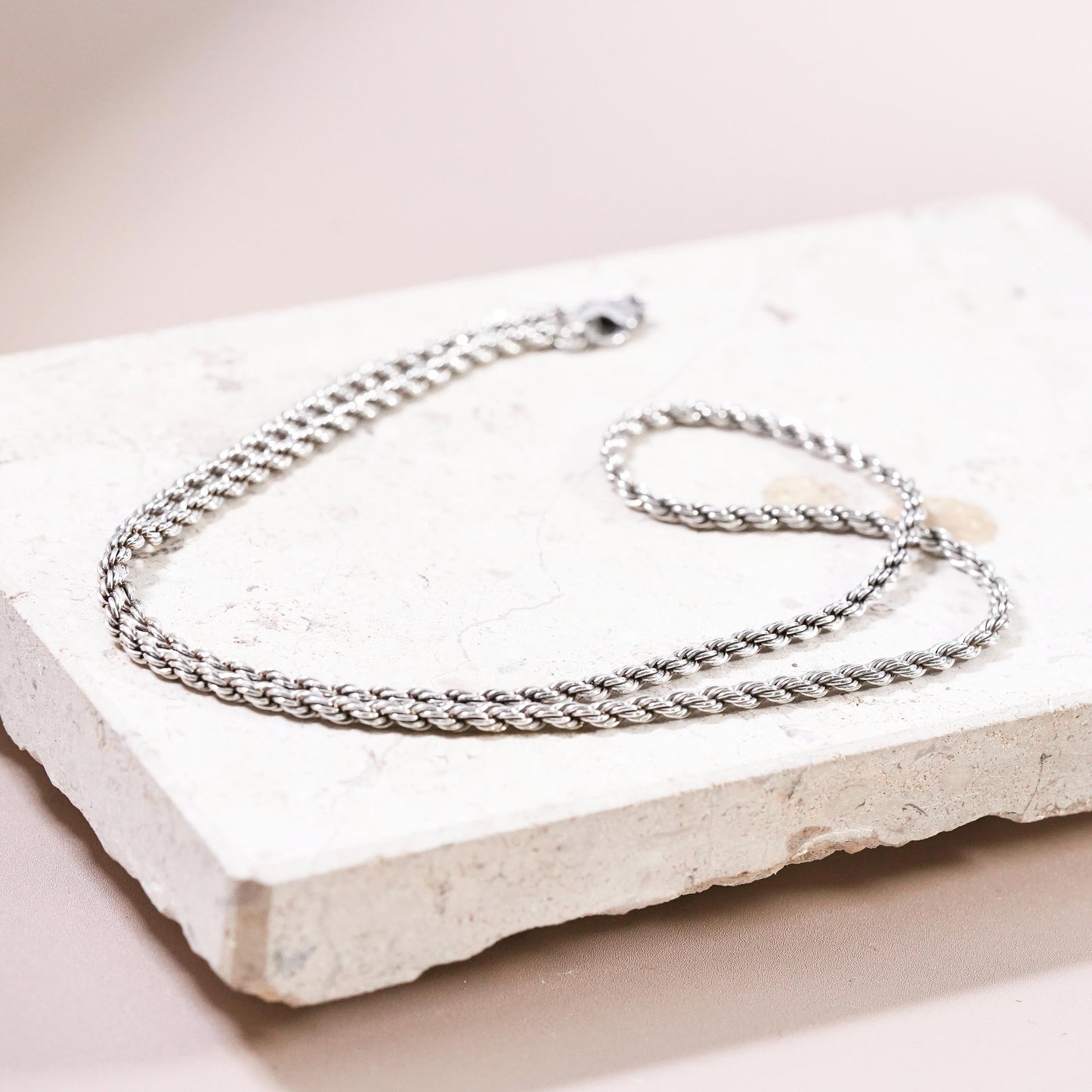 20” 3mm, vintage Sterling silver handmade necklace, 925 diamond rope chain