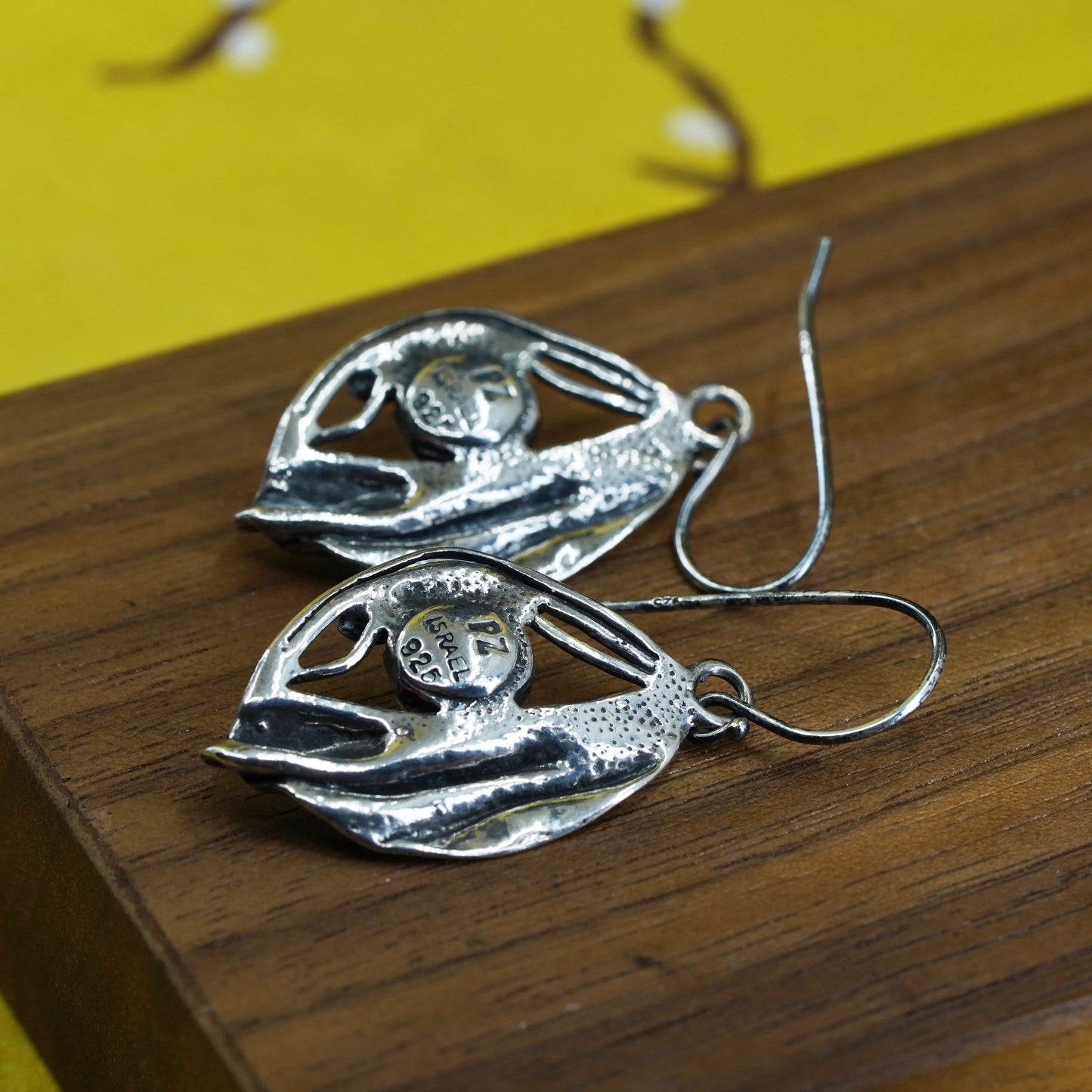 vintage Israel PZ Sterling silver 925 handmade leaf earrings with pearl
