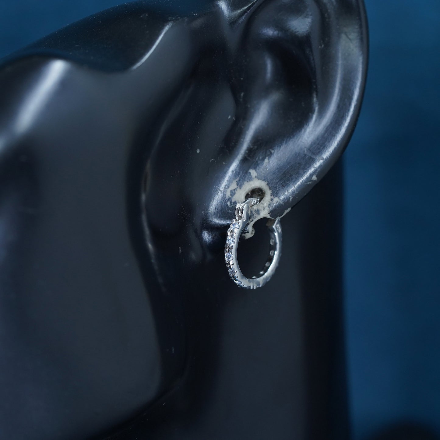 0.5", vintage Sterling silver handmade hoop earrings, 925 huggie with cz