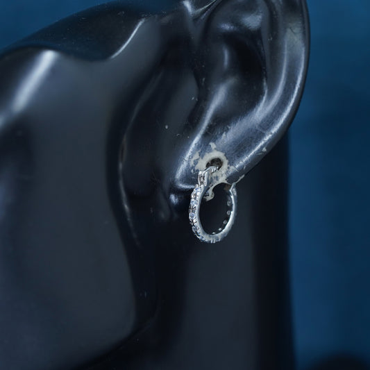 0.5", vintage Sterling silver handmade hoop earrings, 925 huggie with cz