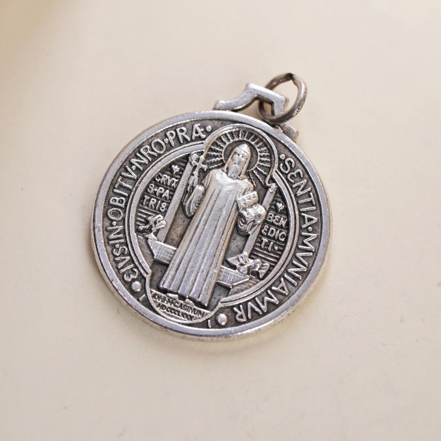 VTG Saint Benedict Pendant Sterling 925 Silver Catholic Charm Protection Medal