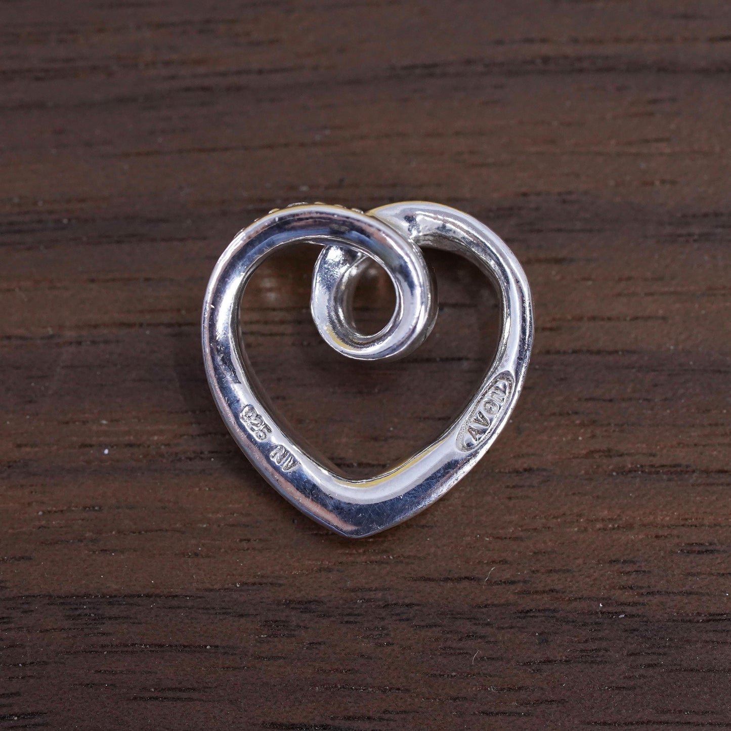 Vintage Sterling 925 silver double heart pendant with clear cz
