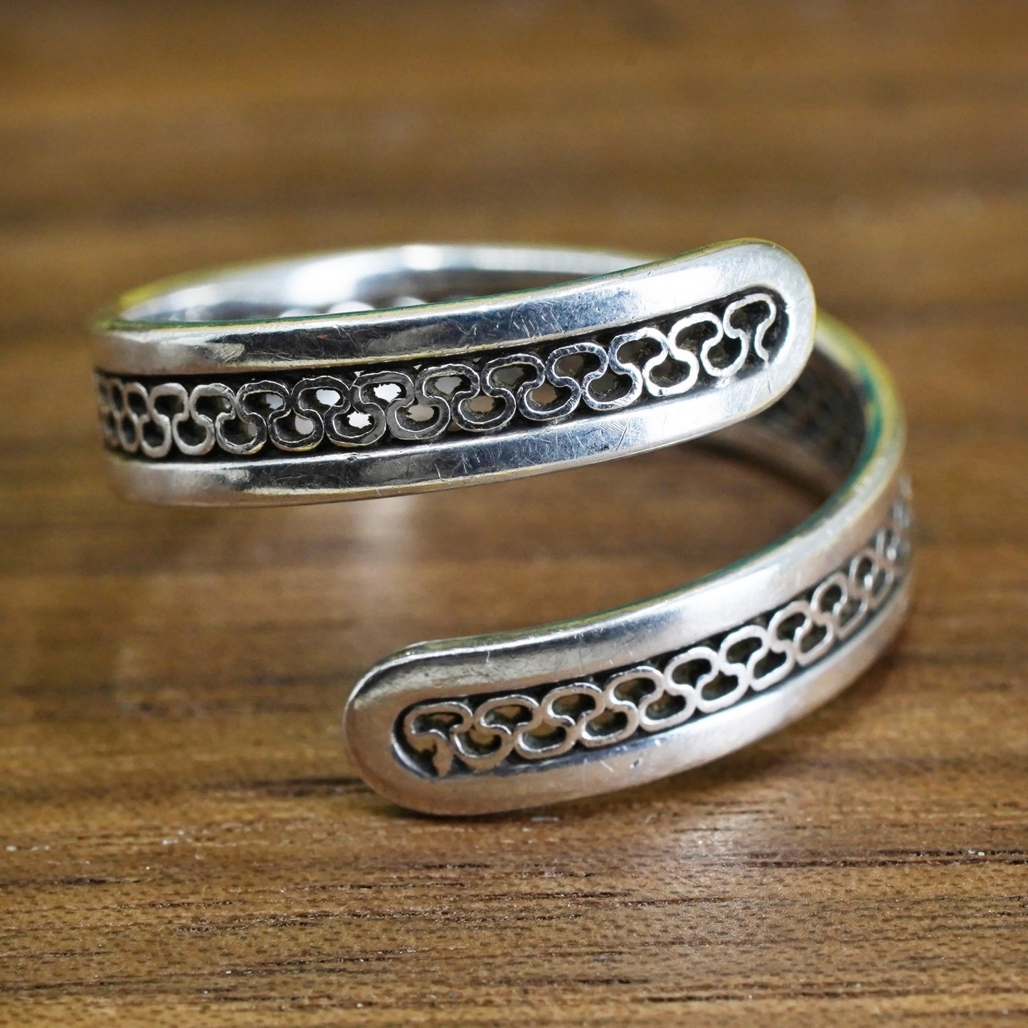 Size adjustable, vintage Sterling silver handmade wrap band, 925 spoon ring