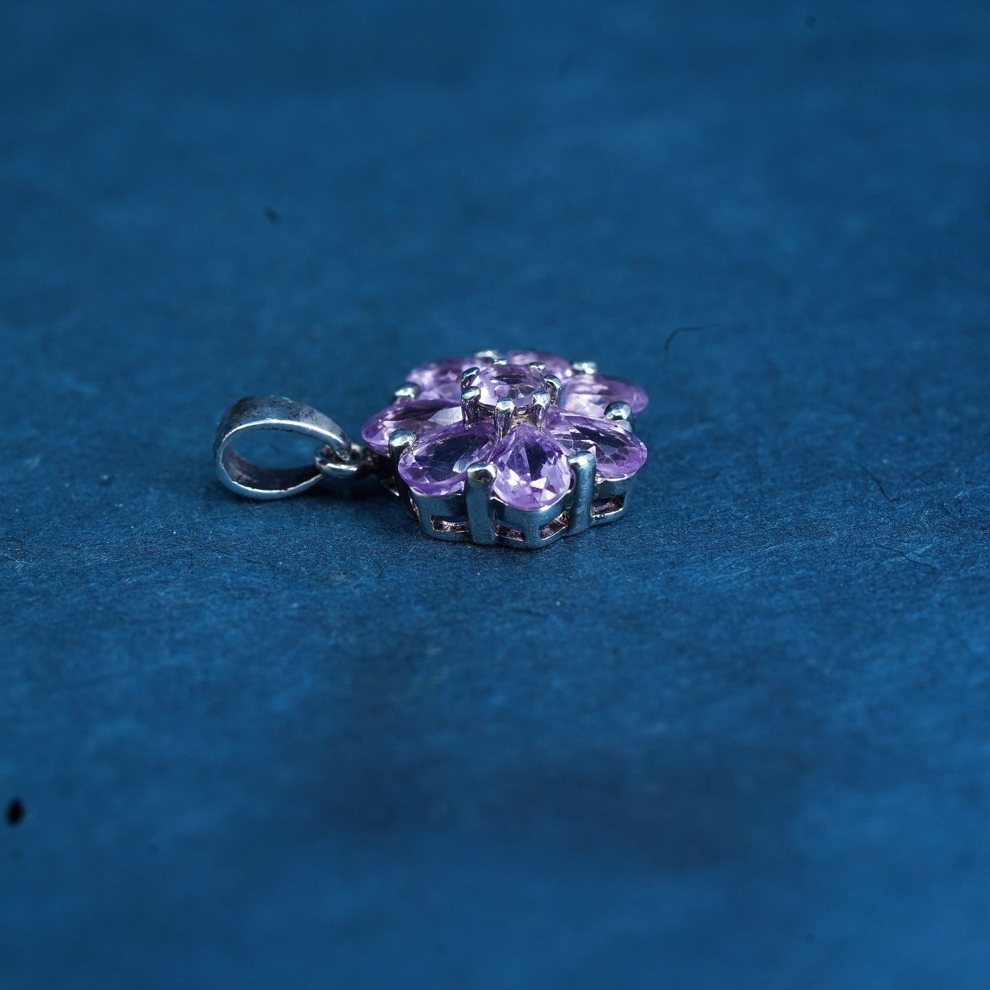 Vintage Sterling silver handmade pendant, 925 flower with amethyst