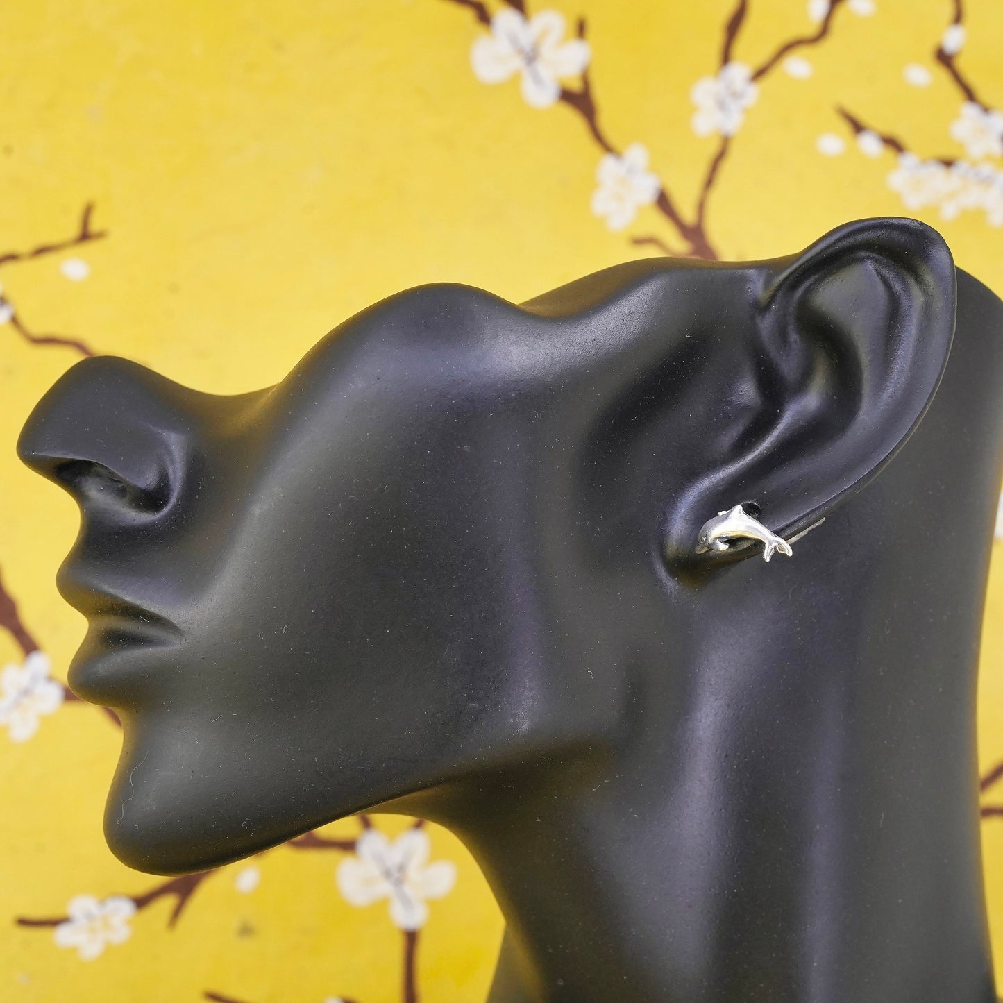 Vintage Sterling silver handmade earrings, 925 dolphin studs
