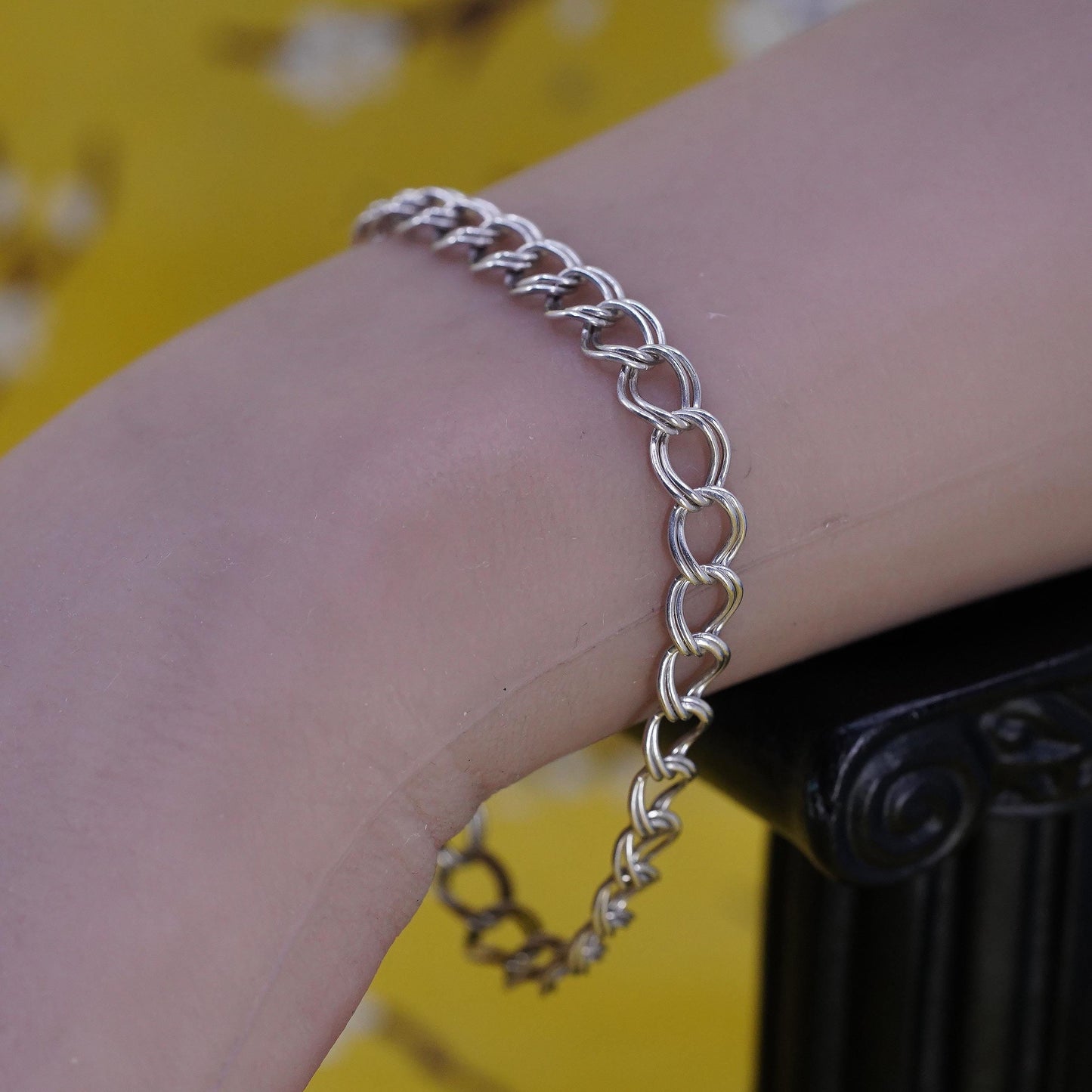 7", vintage Sterling silver handmade double curb bracelet, 925 chain bracelet
