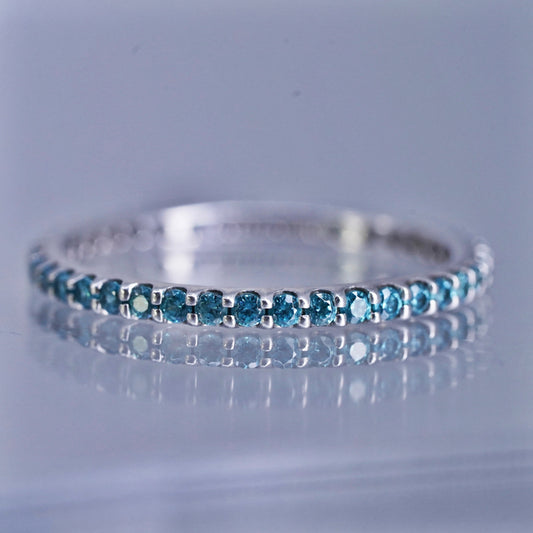 Size 7.25, vintage southwestern Sterling 925 silver wedding ring, blue Cz band