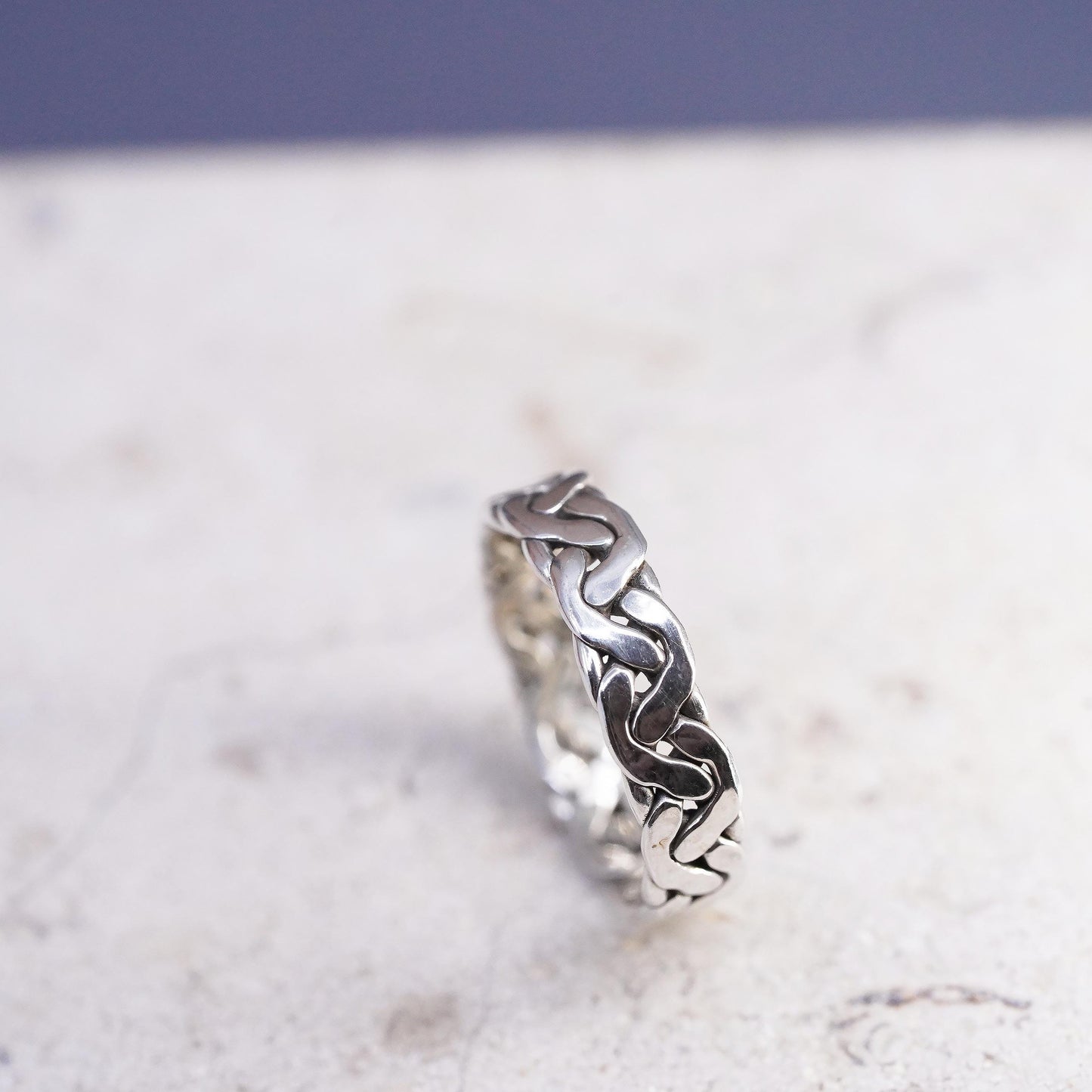Size 7, vintage Sterling silver handmade ring, solid 925 silver cable band