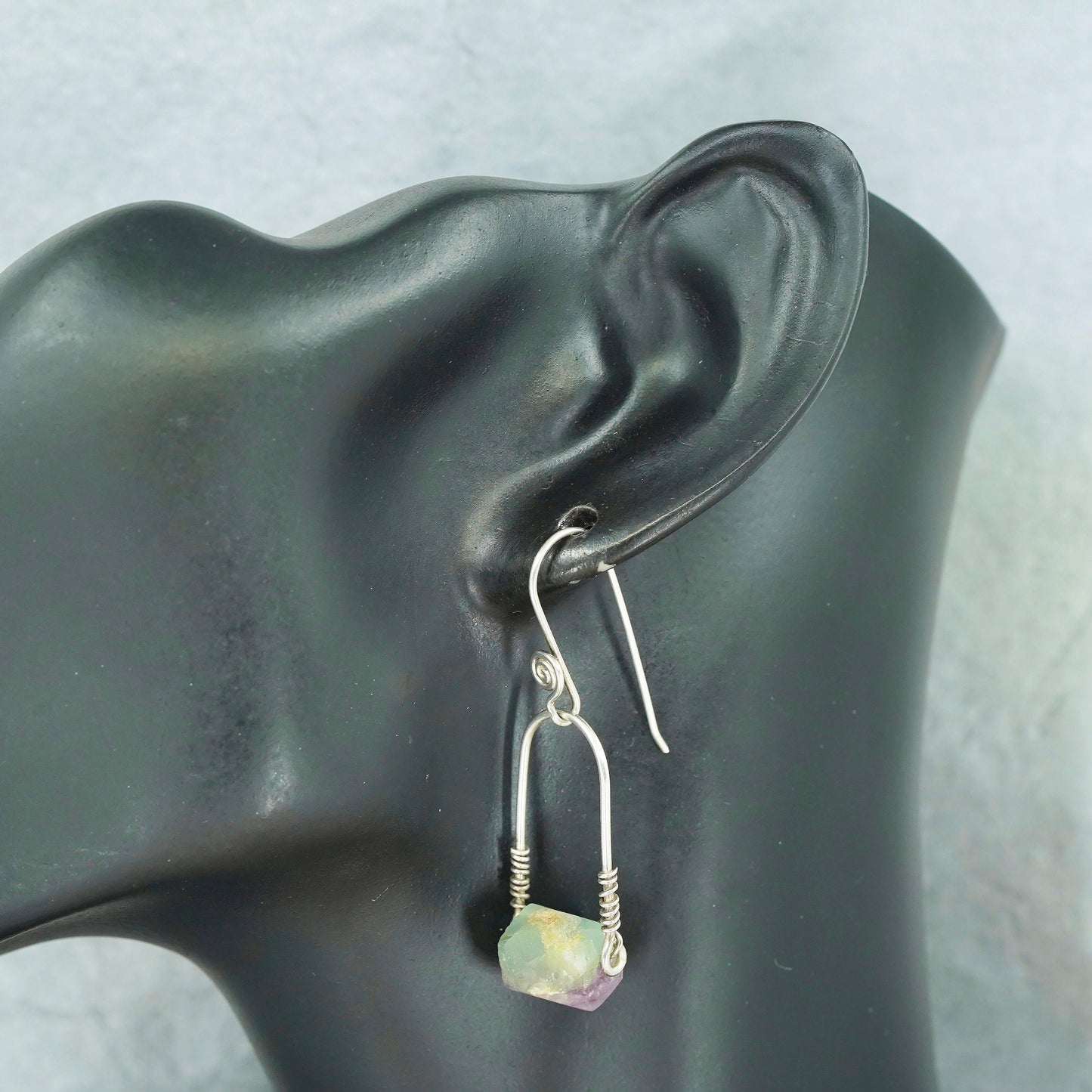 Vintage Sterling 925 silver handmade earrings with fluorite nugget