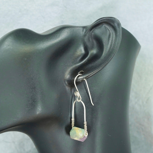 Vintage Sterling 925 silver handmade earrings with fluorite nugget
