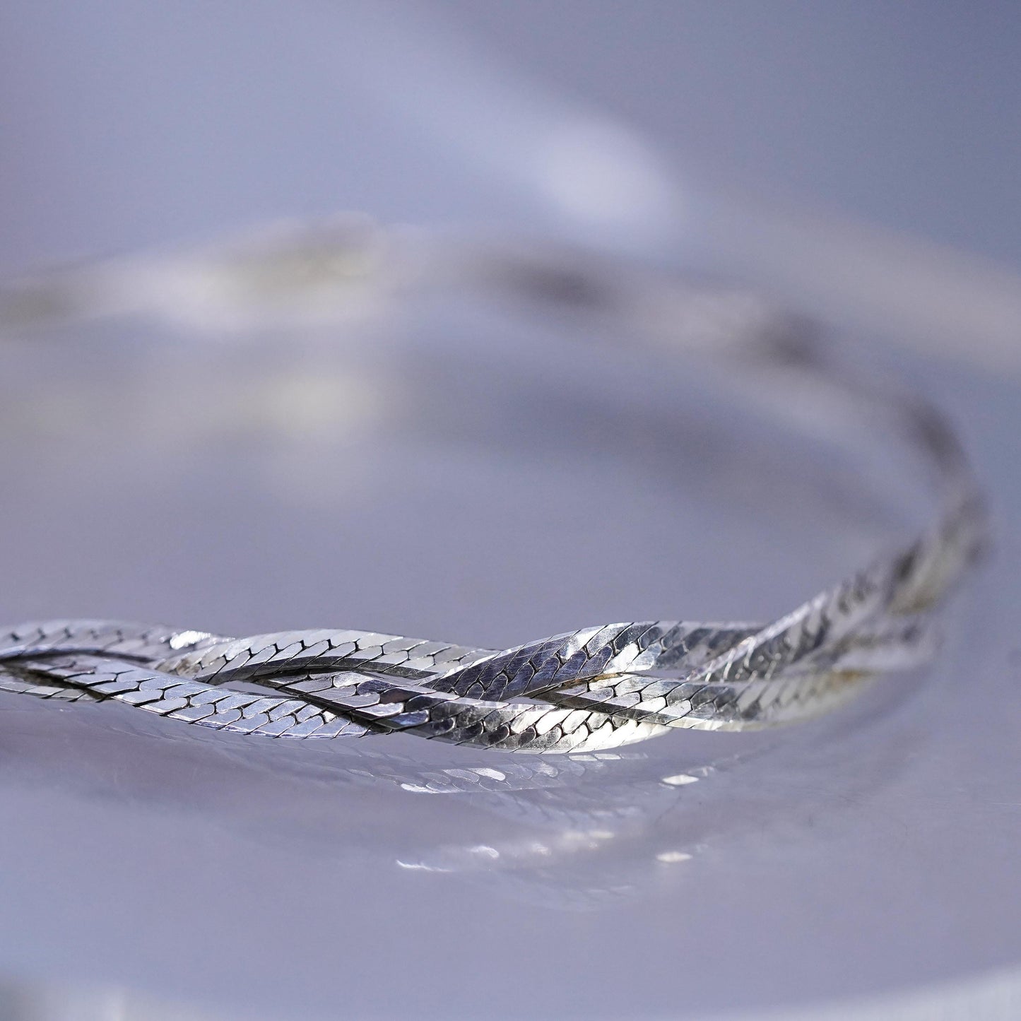 6.75" Italian Sterling 925 silver bracelet, woven braided herringbone chain