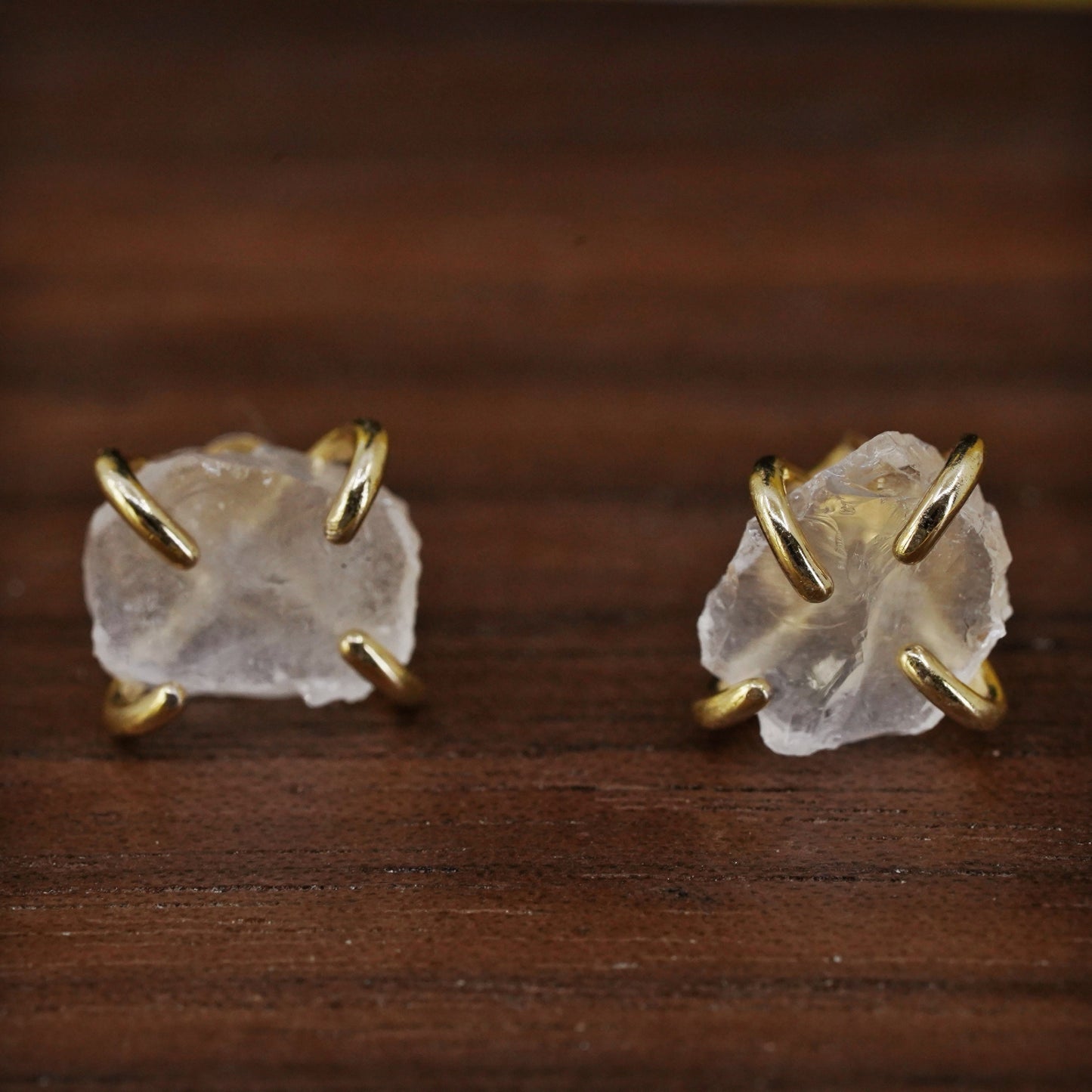 Vermeil gold over Sterling silver natural crystal studs, earrings