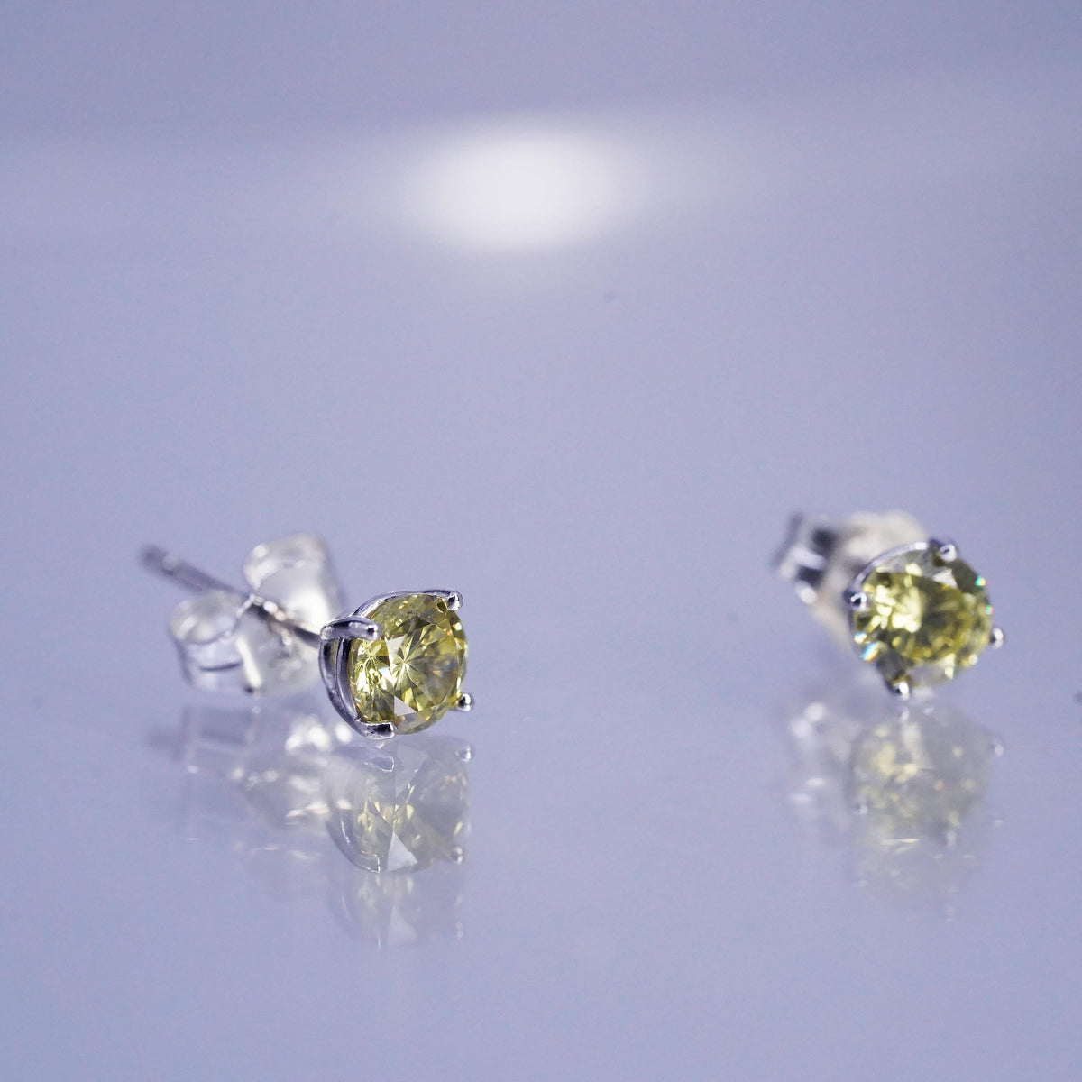 4mm, Vintage Sterling 925 silver handmade earrings, yellow crystal studs